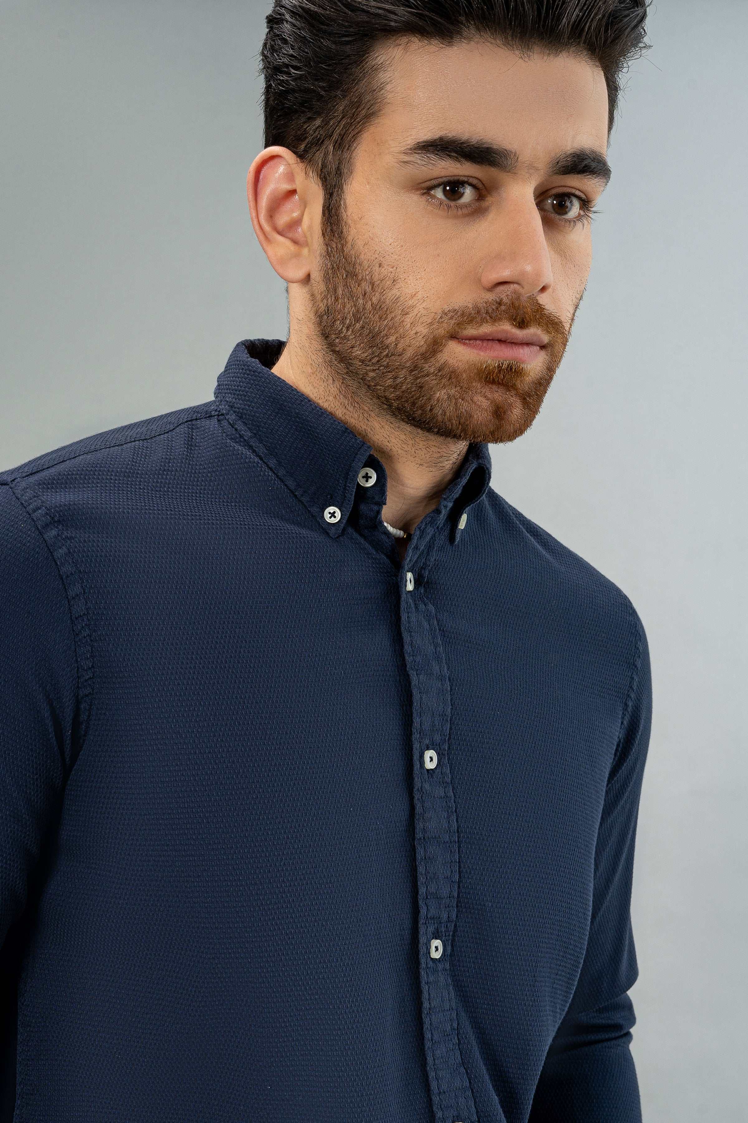 SEMI CASUAL SHIRT NAVY at Charcoal Clothing