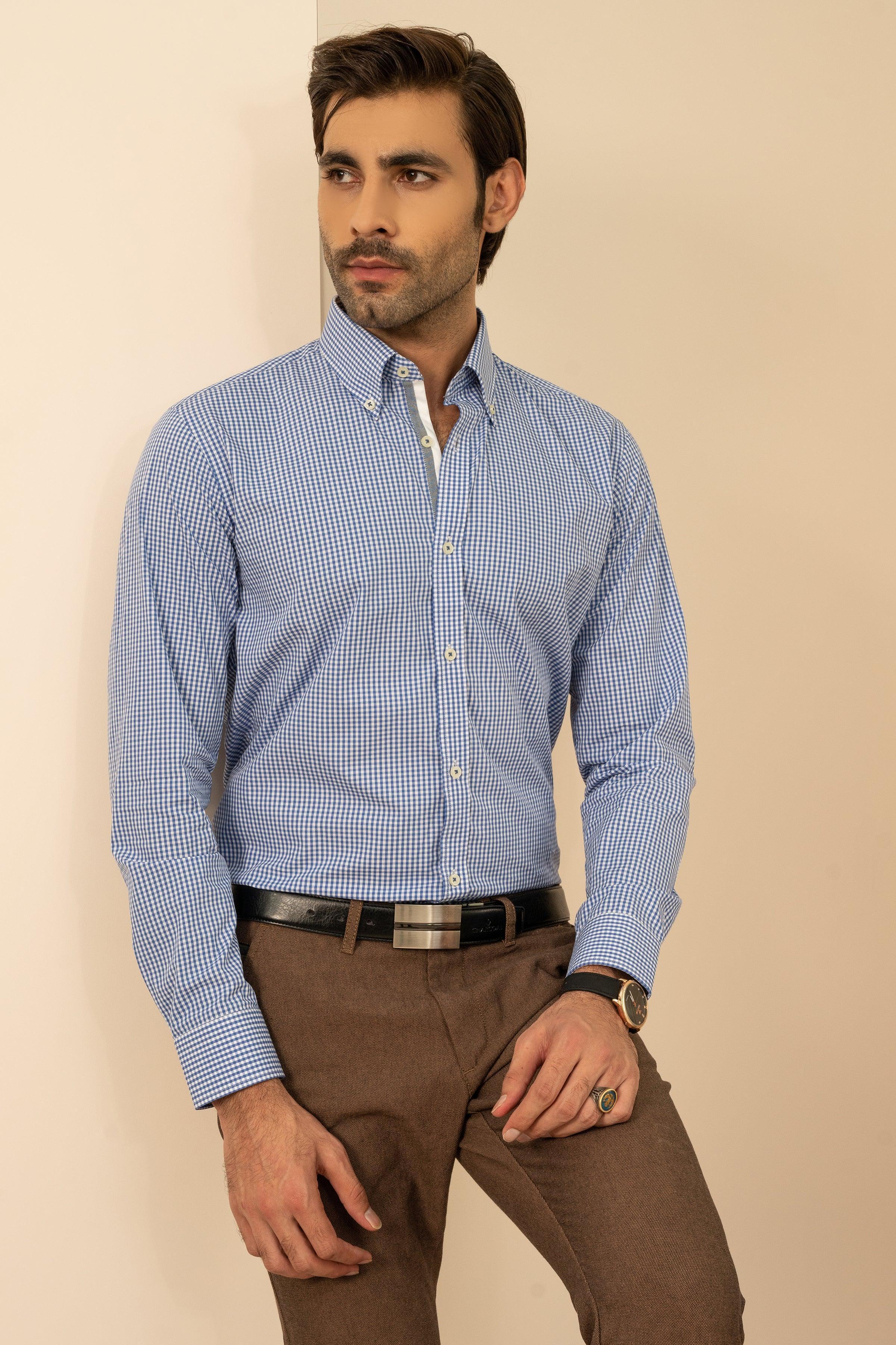 SEMI FORMAL BLUE WHITE CHECK at Charcoal Clothing