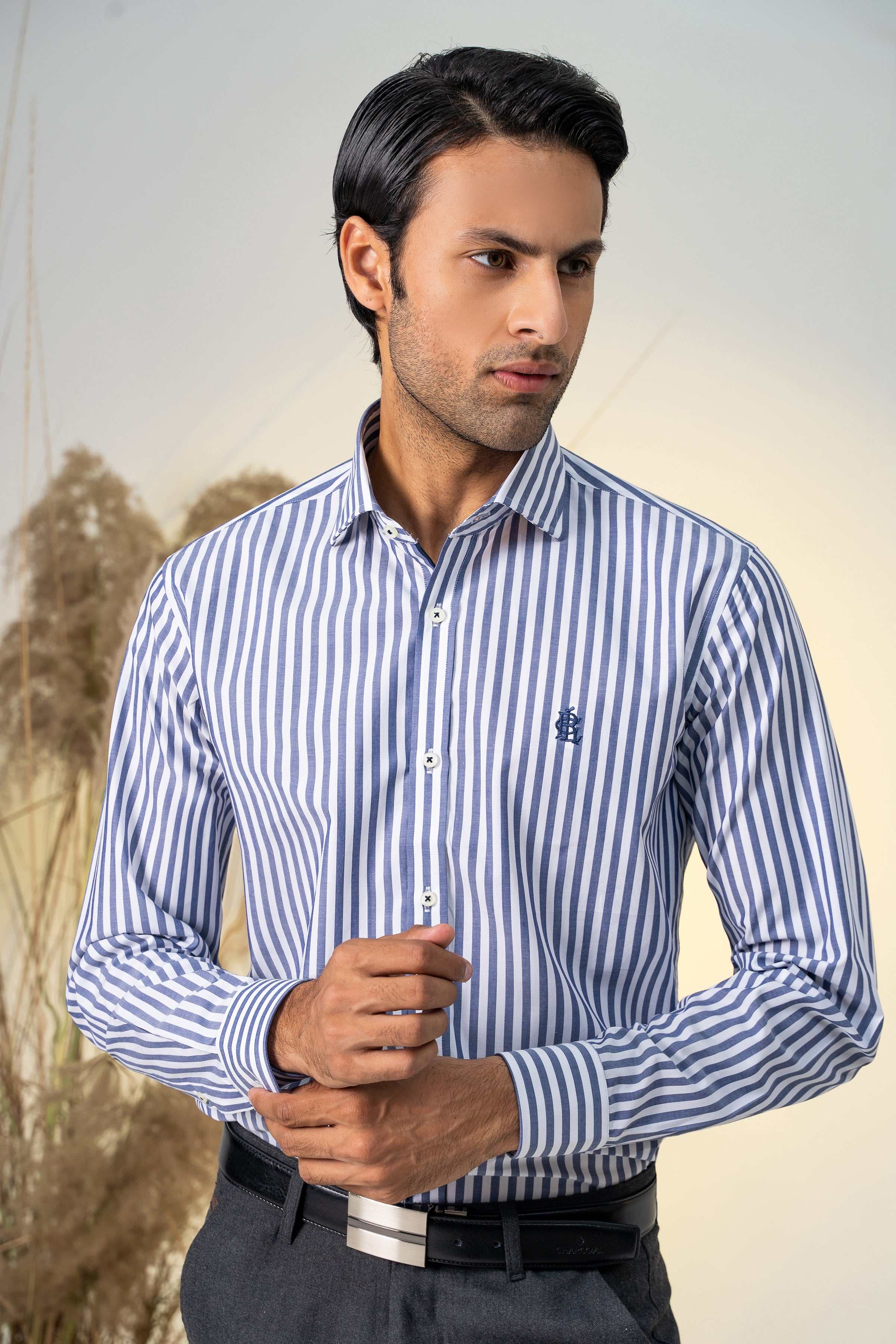 SEMI FORMAL CHAMBRAY BLUE WHITE LINE at Charcoal Clothing