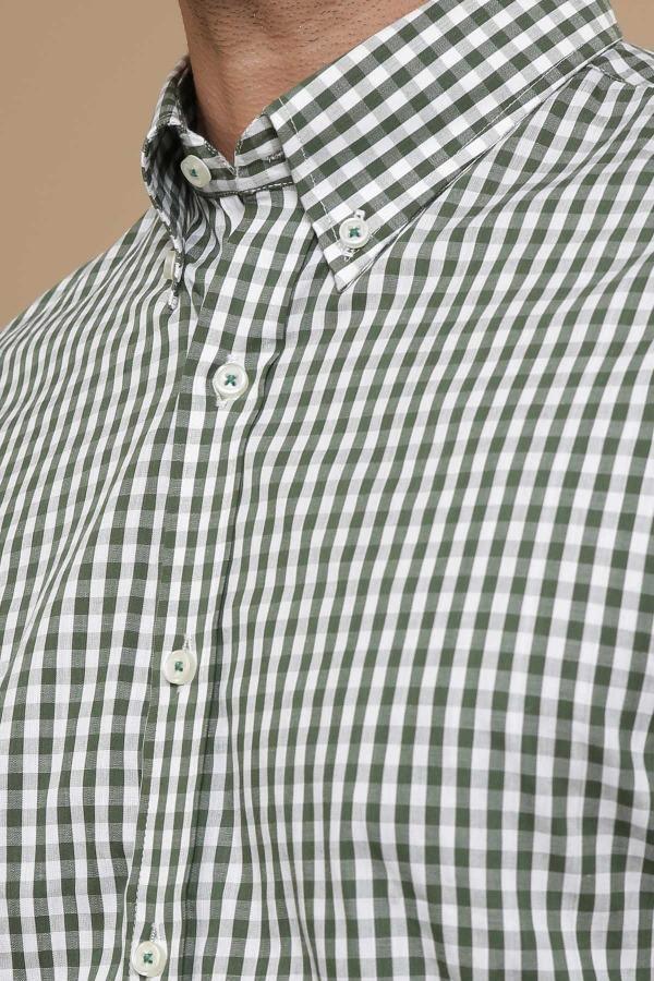 SEMI FORMAL FULL SLEEVE SLIM FIT GREEN WHITE CHECK at Charcoal Clothing