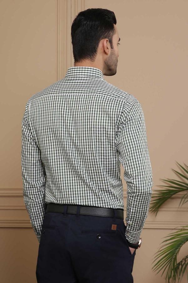 SEMI FORMAL FULL SLEEVE SLIM FIT GREEN WHITE CHECK at Charcoal Clothing