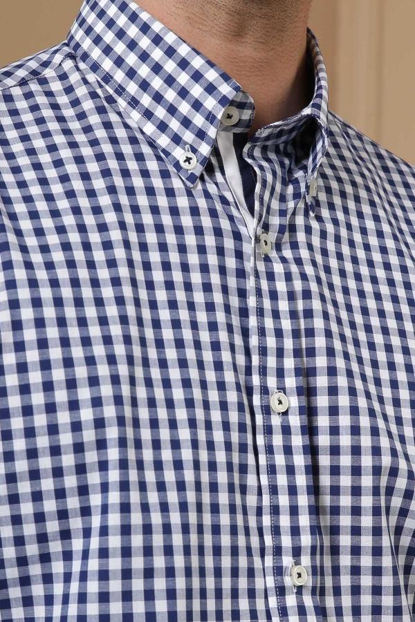 SEMI FORMAL FULL SLEEVE SLIM FIT NAVY WHITE CHECK at Charcoal Clothing