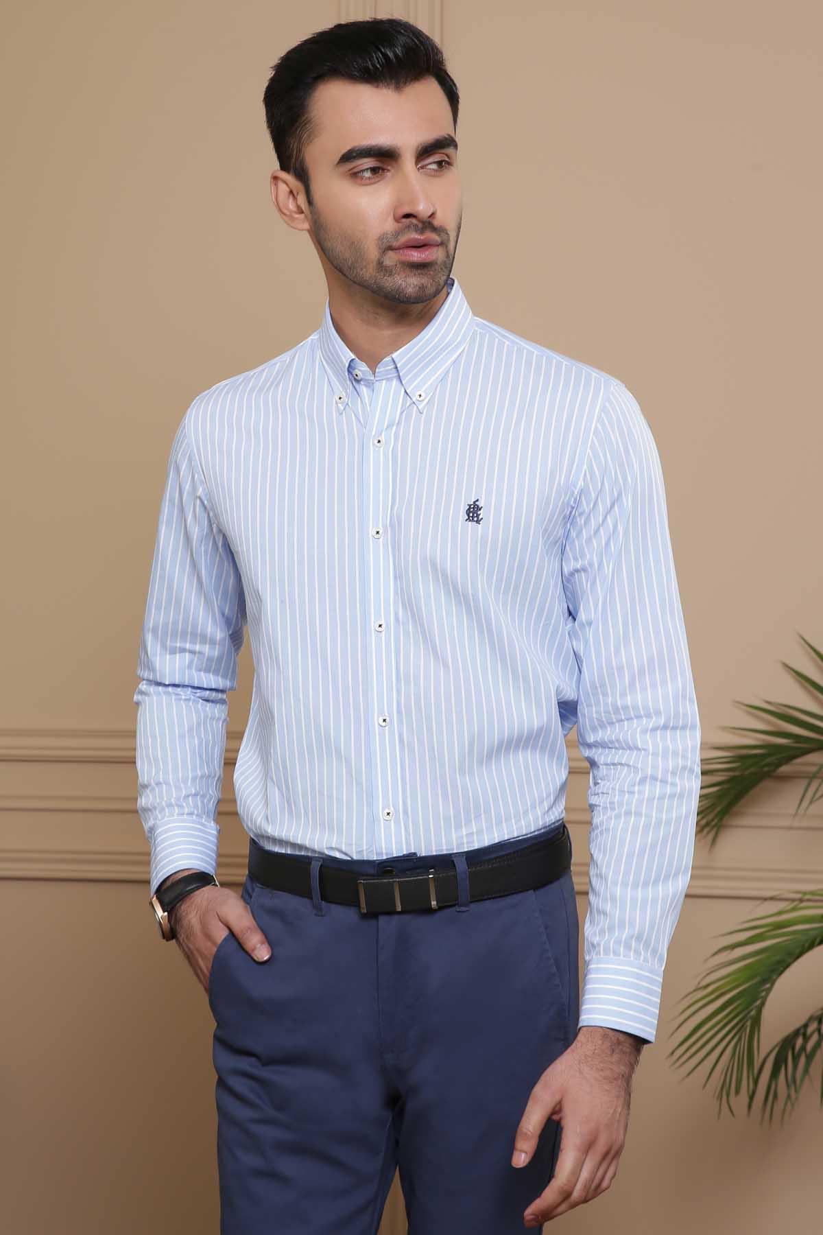 SEMI FORMAL FULL SLEEVE SLIM FIT SKY WHITE LINE at Charcoal Clothing