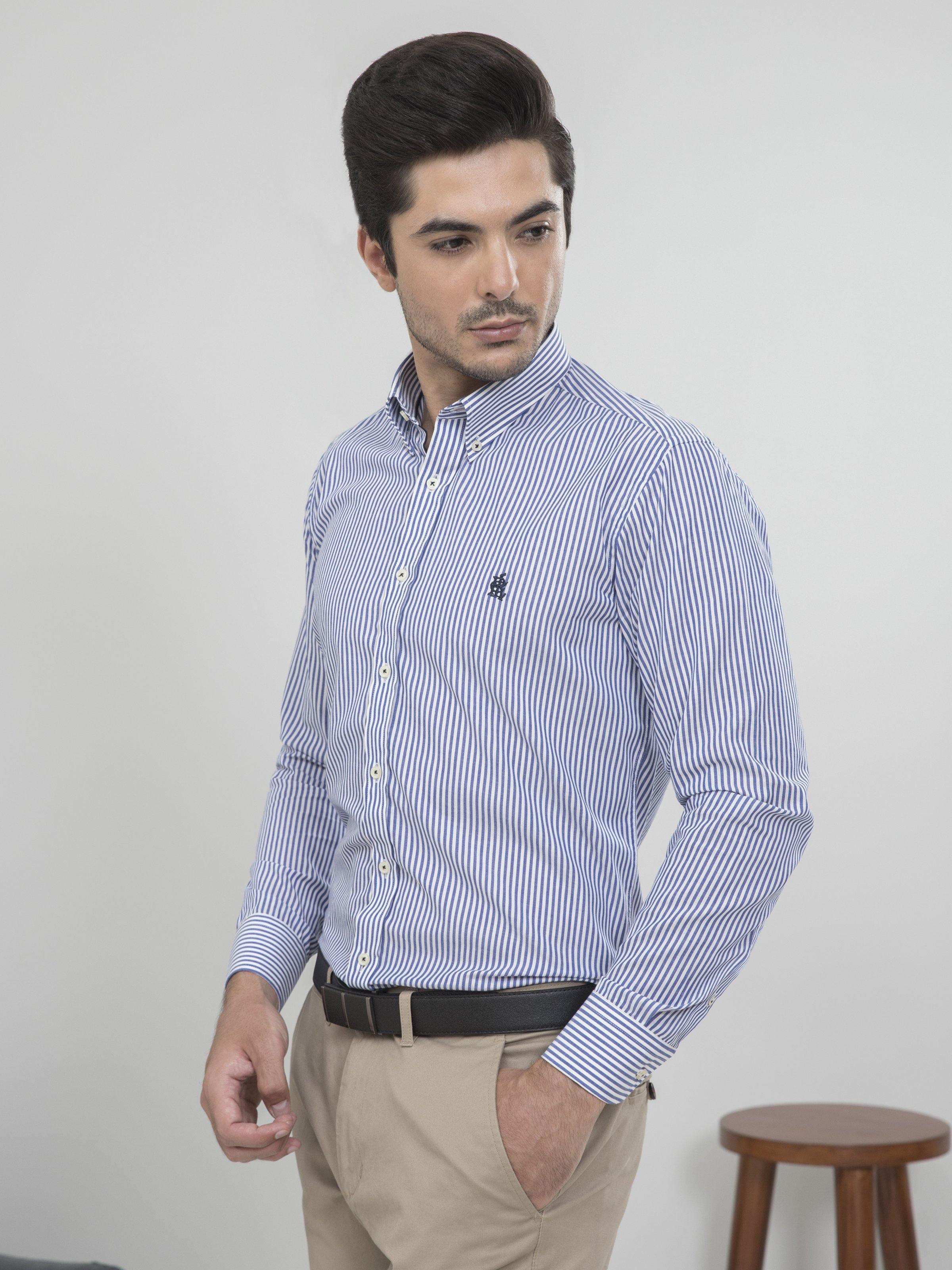 SEMI FORMAL FULL SLEEVES BLUE WHITE LINING at Charcoal Clothing