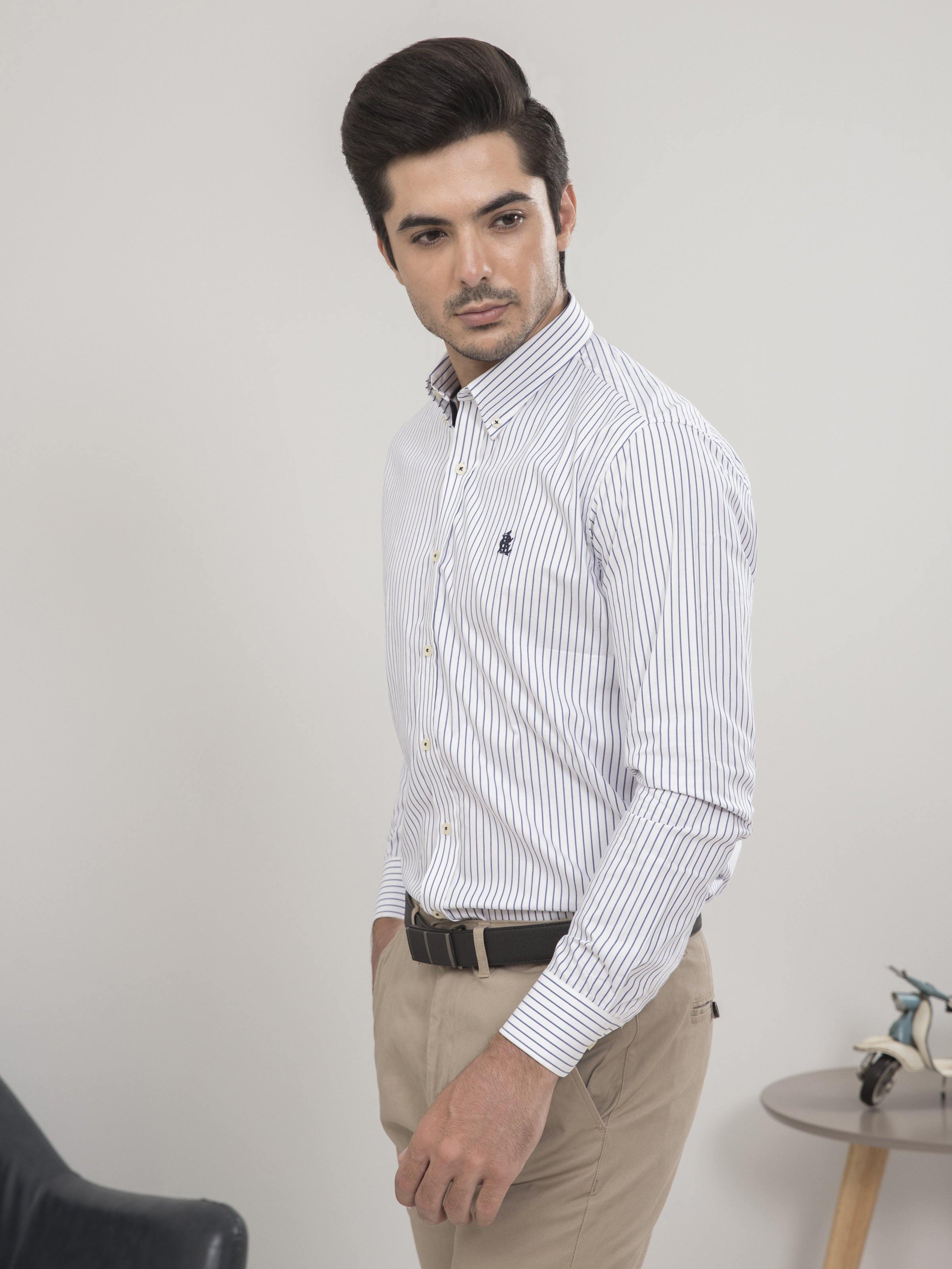 SEMI FORMAL FULL SLEEVES WHITE DENIM LINING at Charcoal Clothing