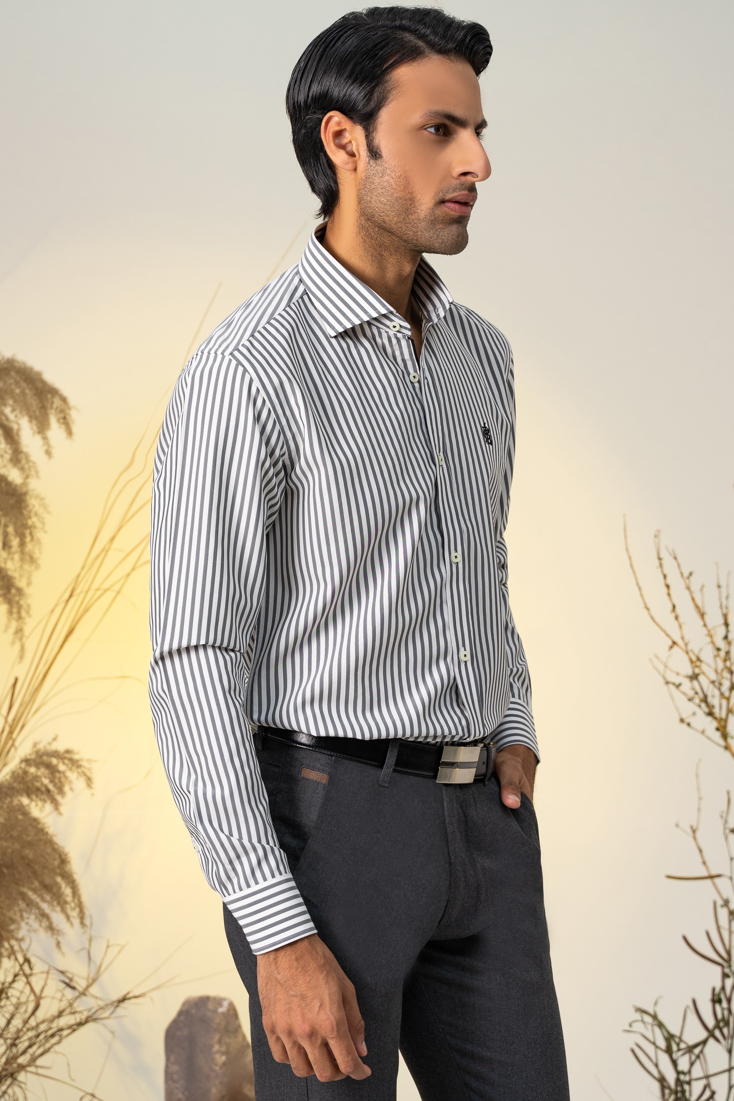 SEMI FORMAL GREY WHITE LINE at Charcoal Clothing