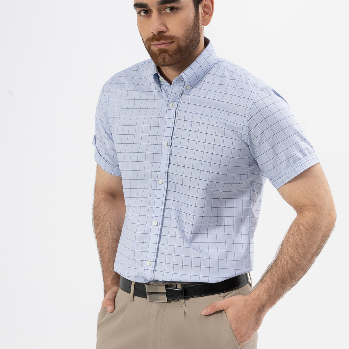 Shop SEMI FORMAL HALF SLEEVES SHIRT BLUE CHECK For Men Online