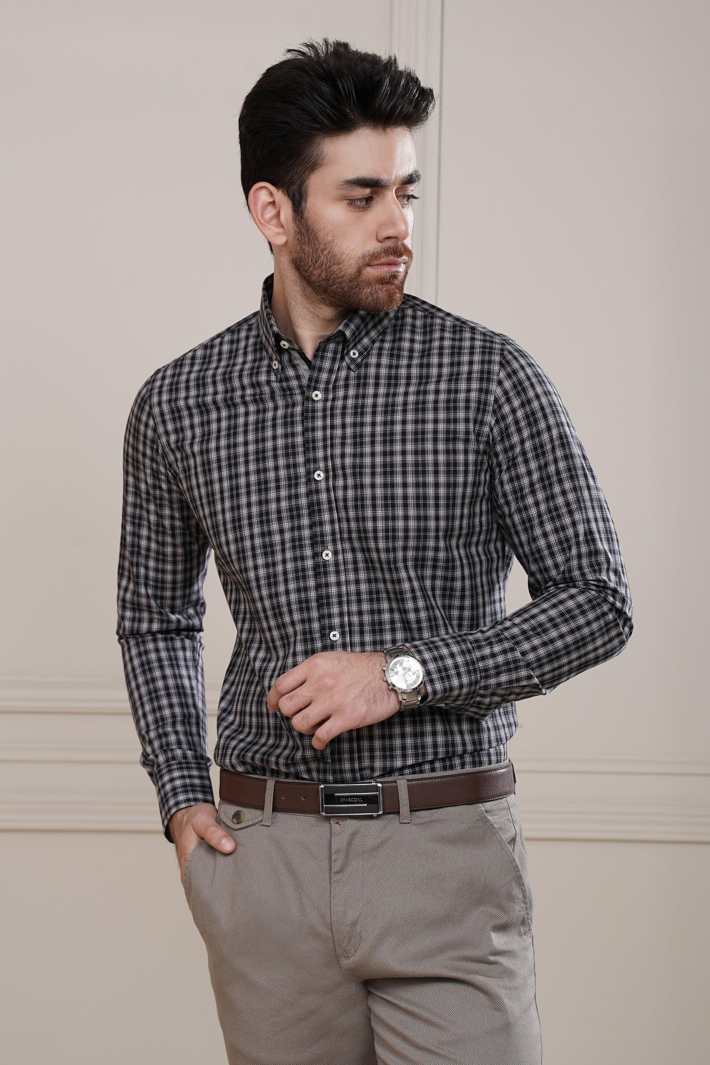 SEMI FORMAL SHIRT BLACK GREY at Charcoal Clothing