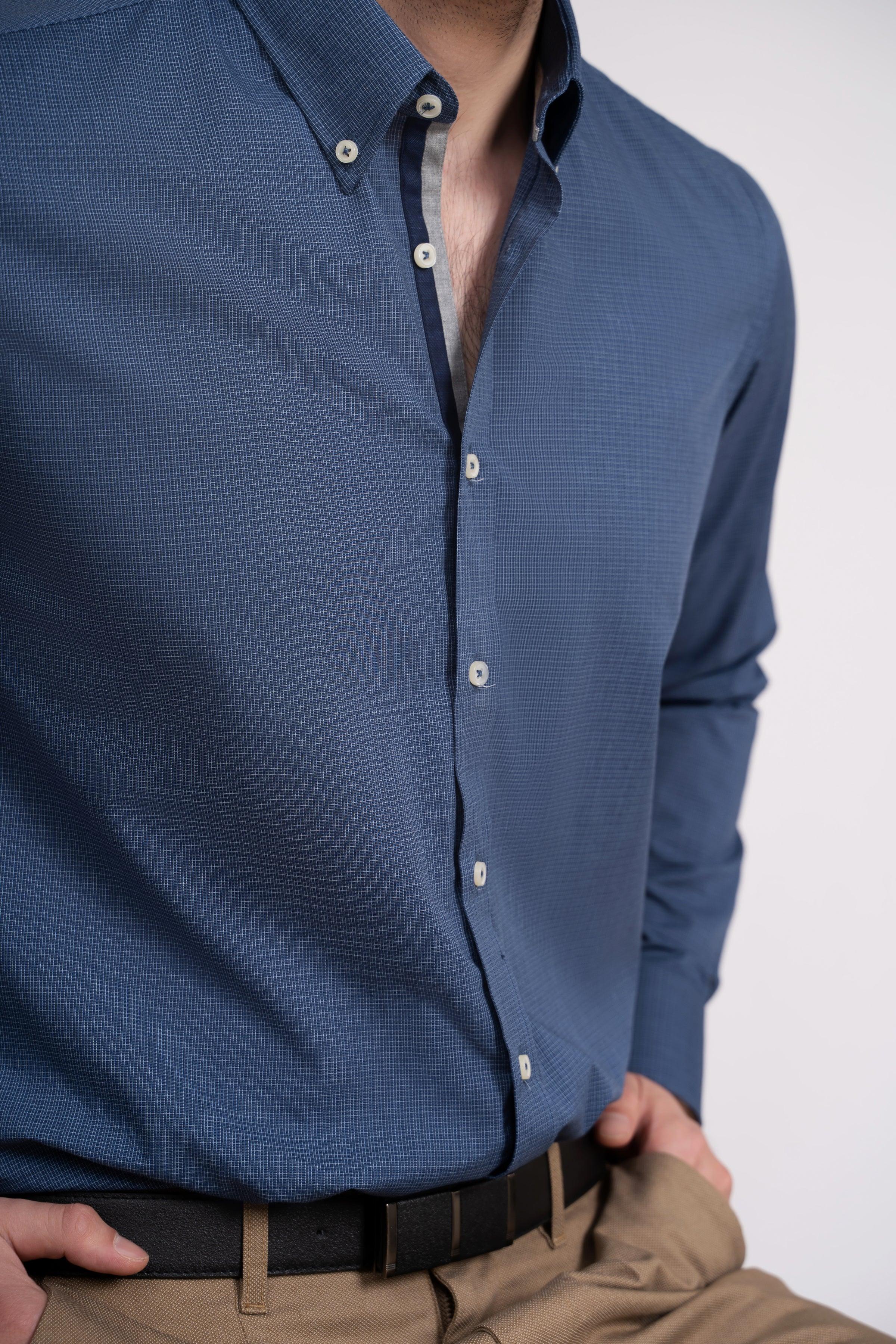 SEMI FORMAL SHIRT BLUE CHECK at Charcoal Clothing