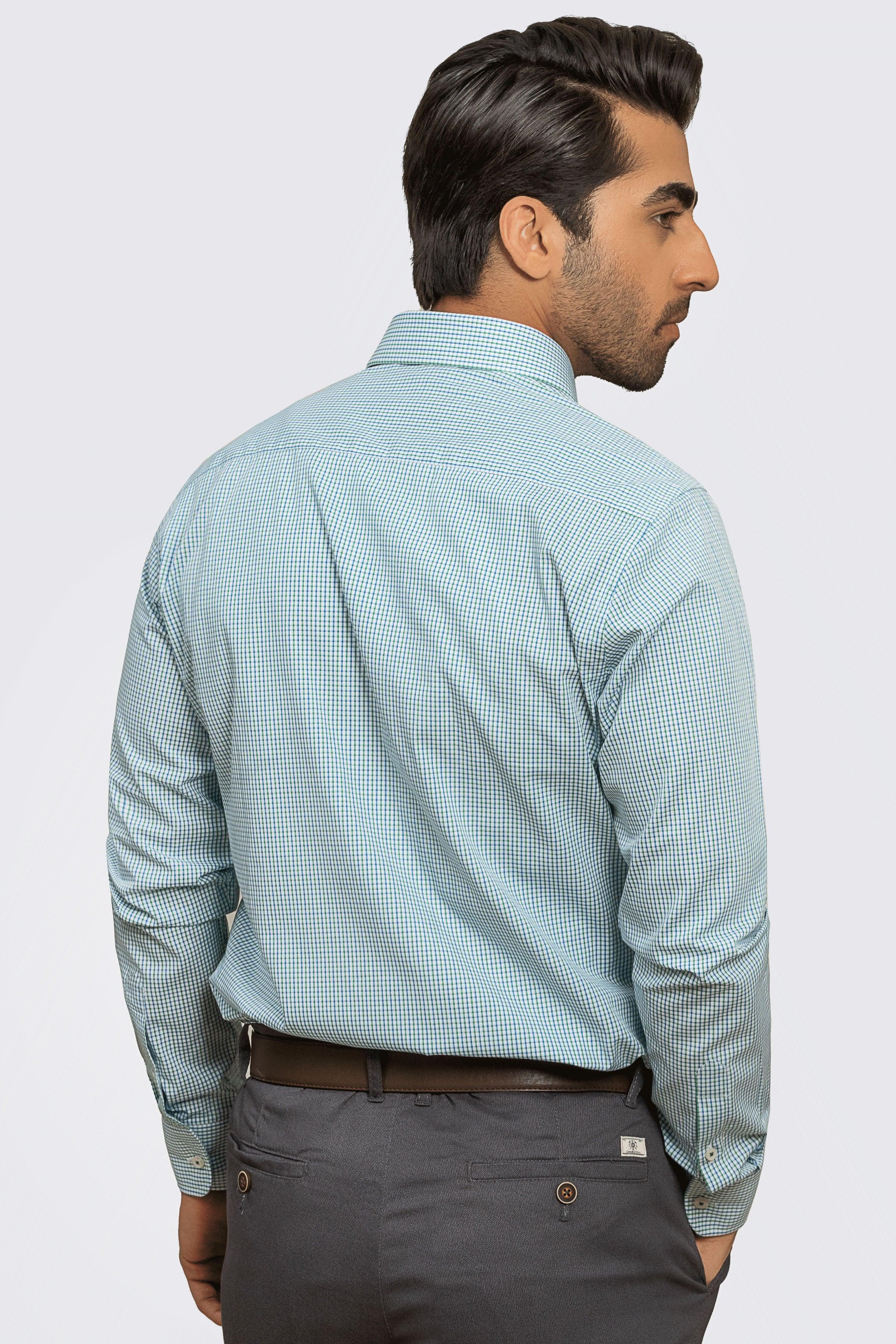 SEMI FORMAL SHIRT BLUE GREEN CHECK at Charcoal Clothing