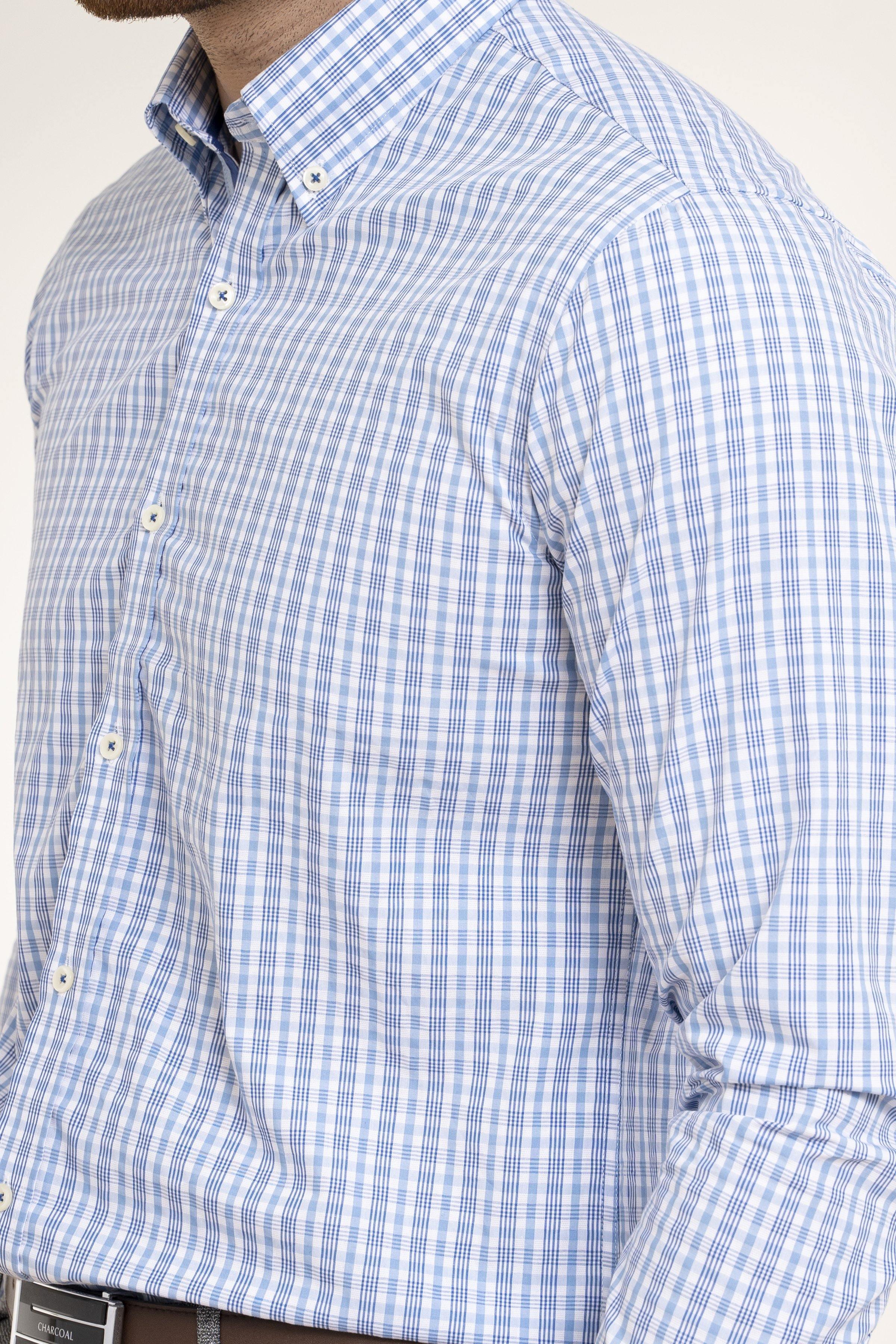 SEMI FORMAL SHIRT BLUE WHITE CHECK at Charcoal Clothing