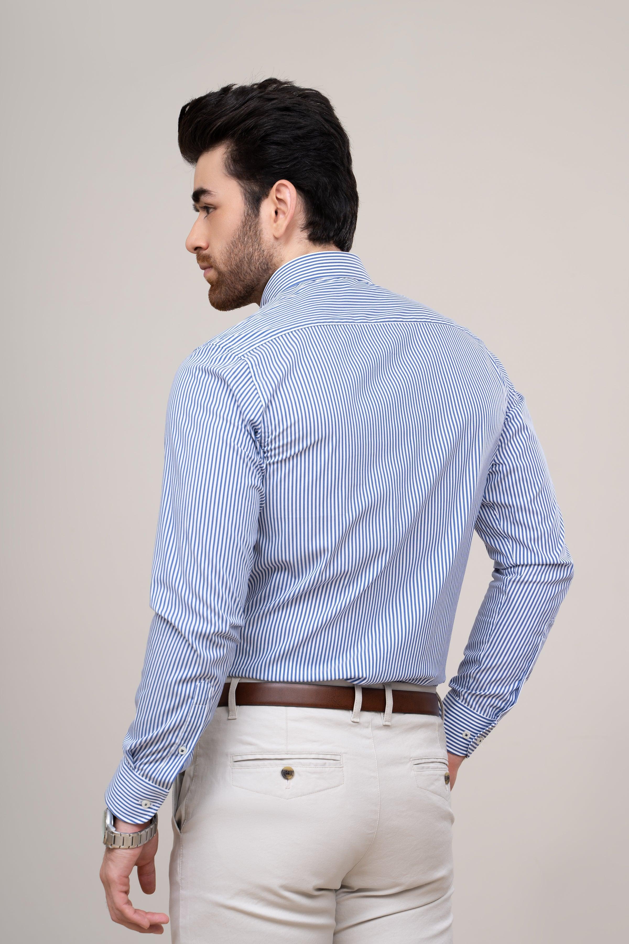 SEMI FORMAL SHIRT BLUE WHITE LINE at Charcoal Clothing