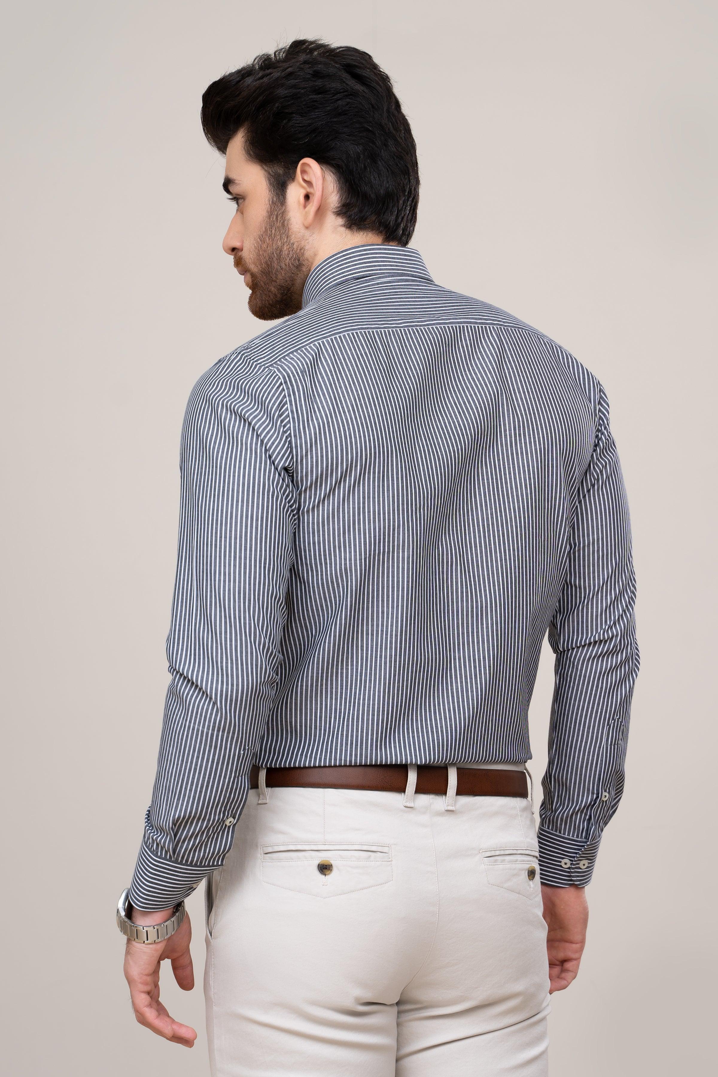 SEMI FORMAL SHIRT BLUE WHITE LINE at Charcoal Clothing