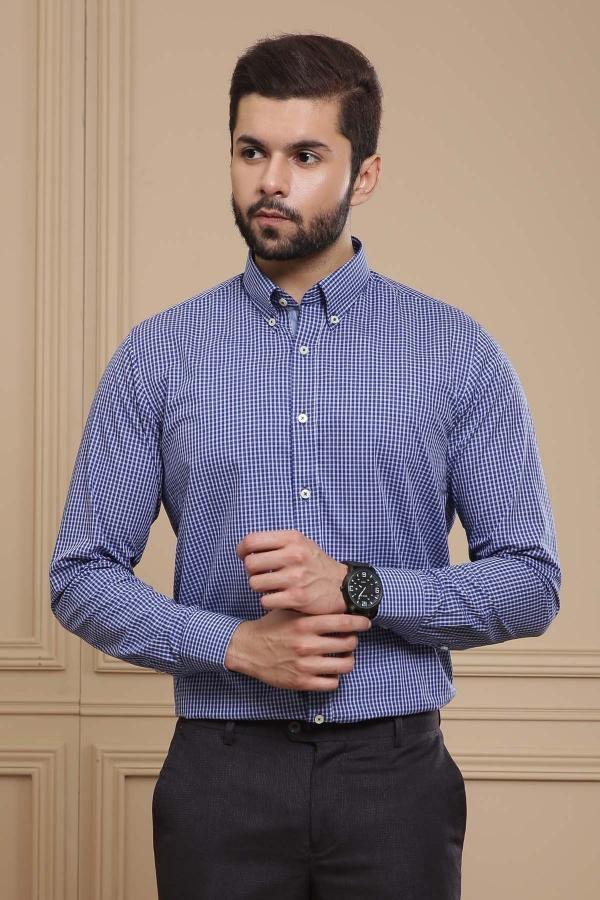 SEMI FORMAL SHIRT BUTTON DOWN FULL SLEEVE NAVY BLUE at Charcoal Clothing