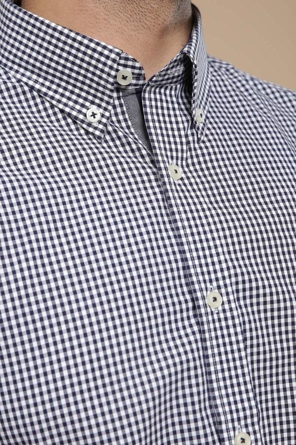 SEMI FORMAL SHIRT BUTTON DOWN FULL SLEEVE NAVY WHITE at Charcoal Clothing