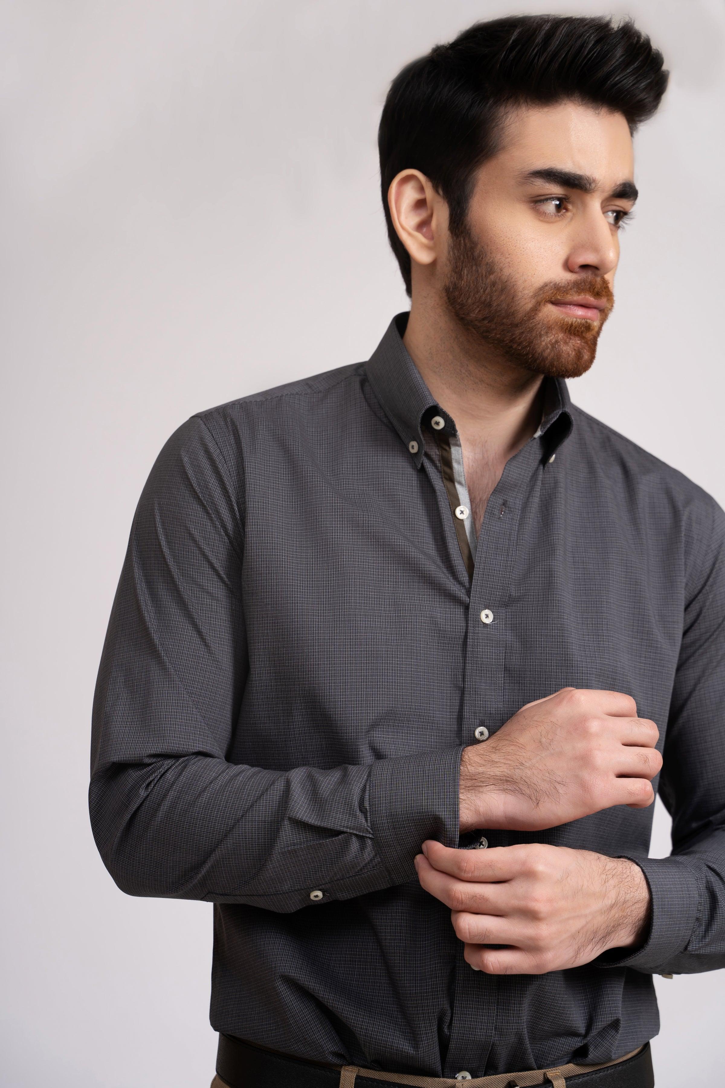 SEMI FORMAL SHIRT DARK GREY at Charcoal Clothing