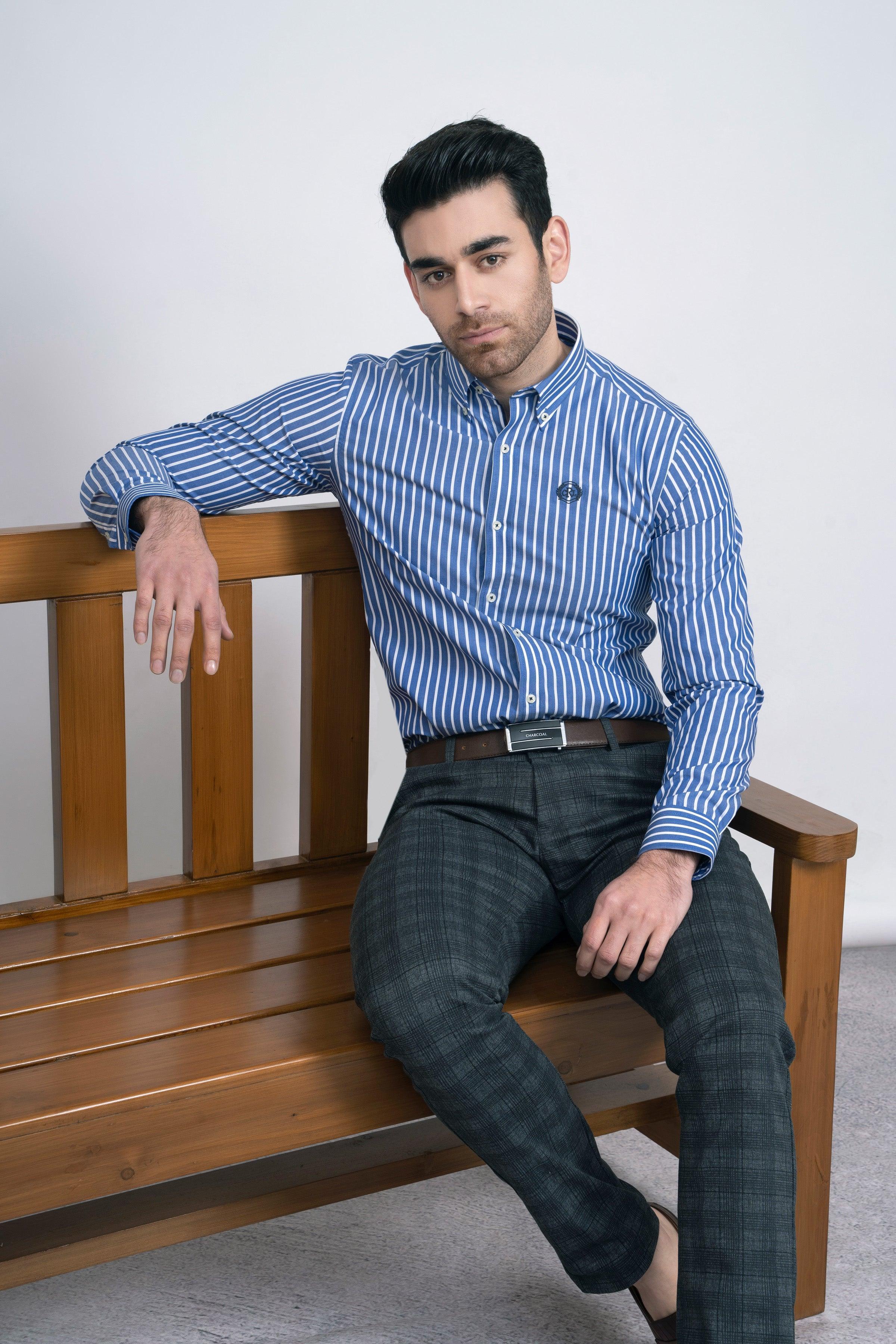SEMI FORMAL SHIRT  F/S BLUE LINE at Charcoal Clothing