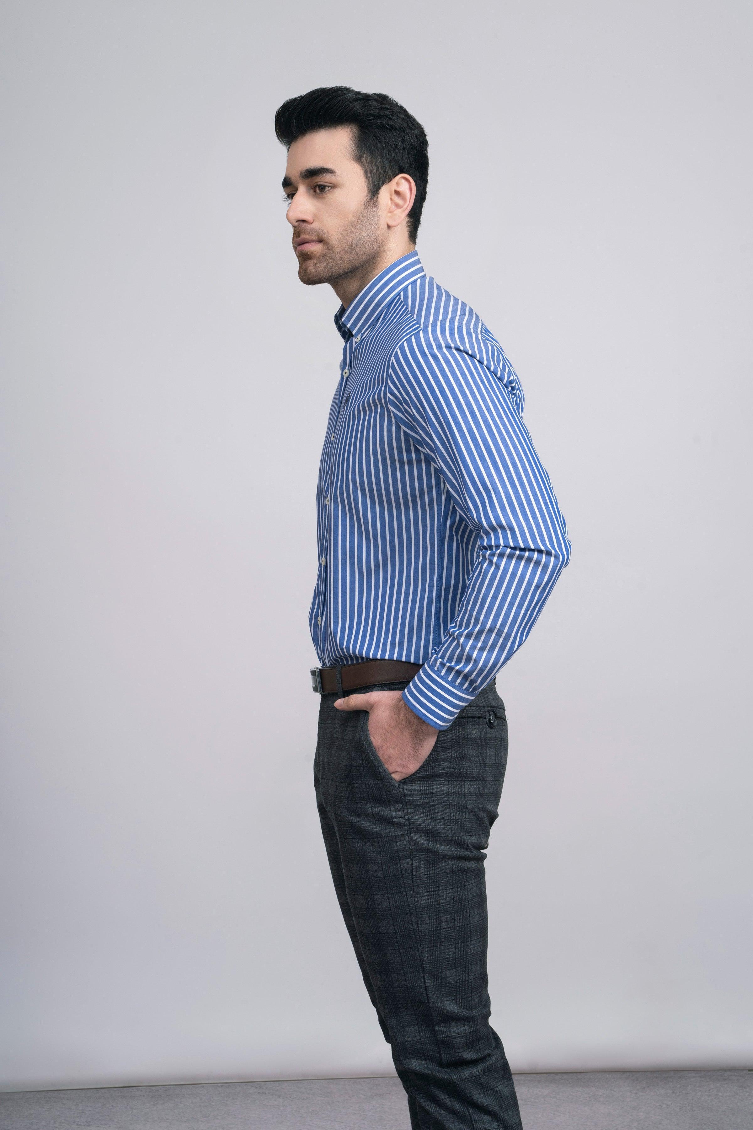 SEMI FORMAL SHIRT  F/S BLUE LINE at Charcoal Clothing