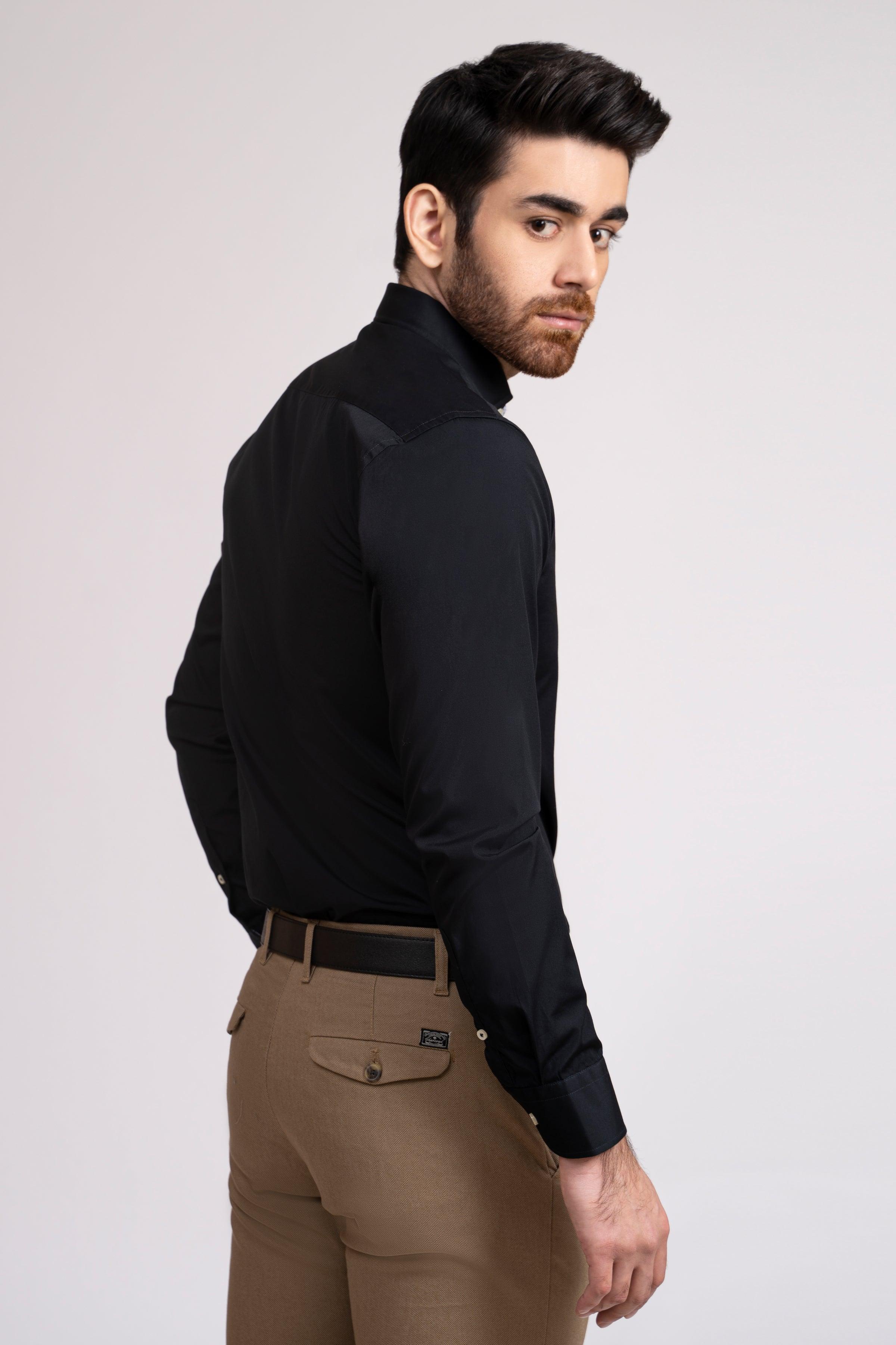 SEMI FORMAL SHIRT FRENCH COLLAR BLACK at Charcoal Clothing