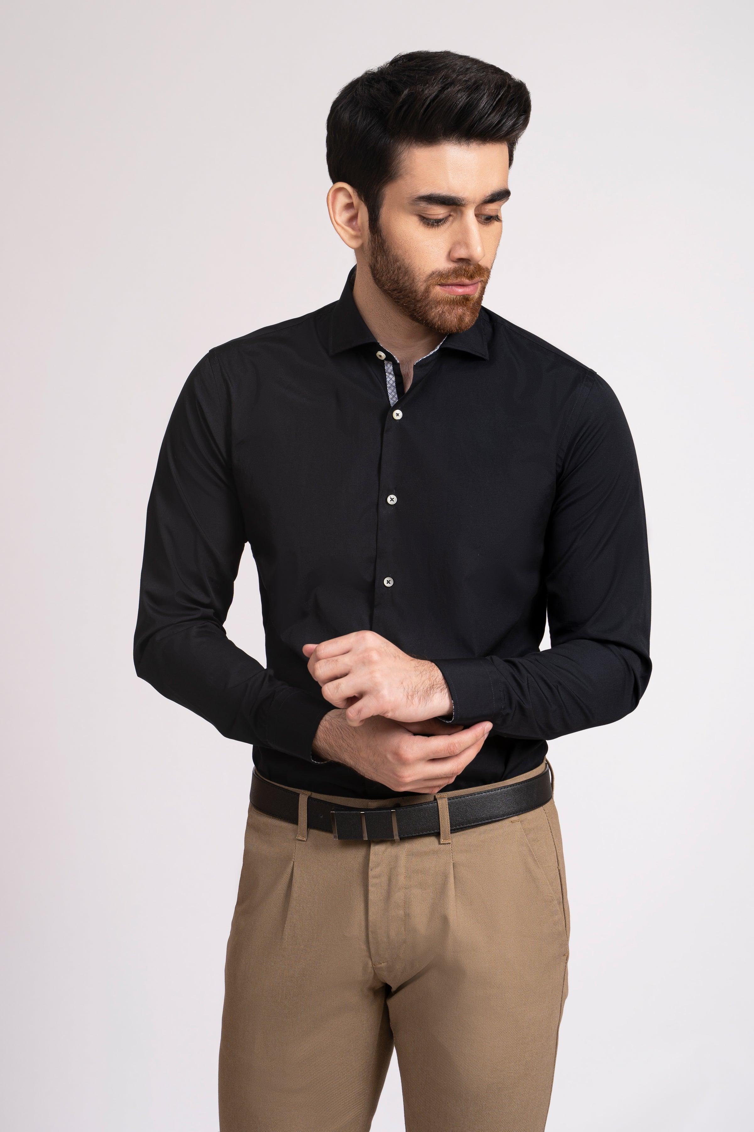 SEMI FORMAL SHIRT FRENCH COLLAR BLACK at Charcoal Clothing