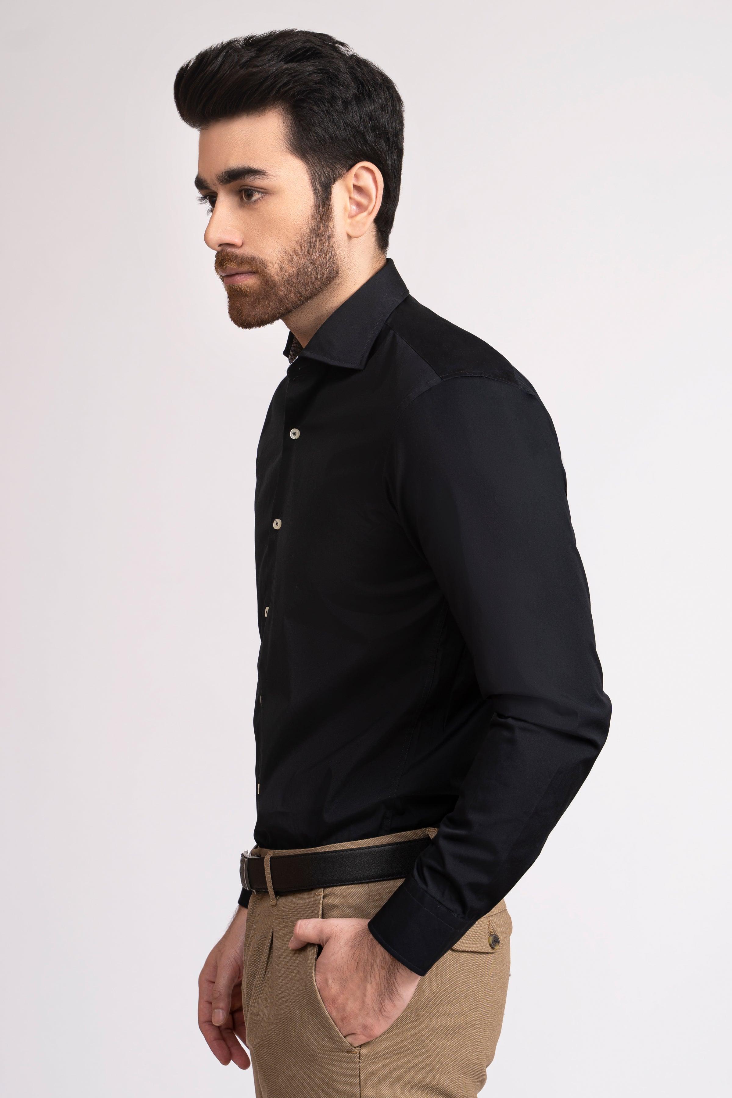 SEMI FORMAL SHIRT FRENCH COLLAR BLACK at Charcoal Clothing