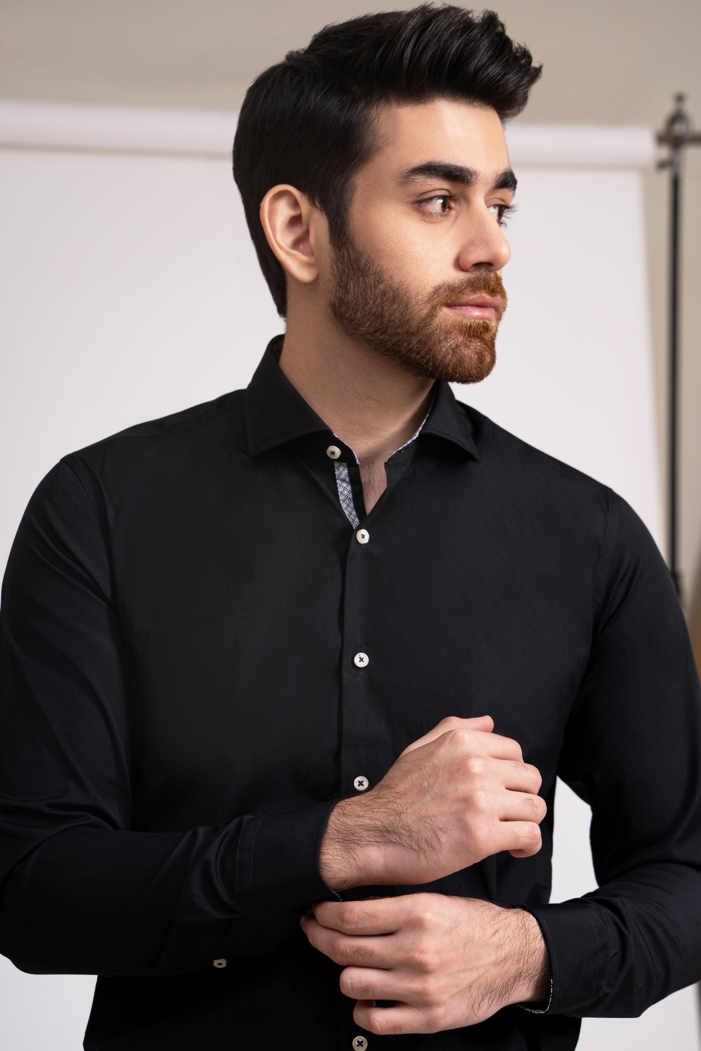 SEMI FORMAL SHIRT FRENCH COLLAR BLACK at Charcoal Clothing