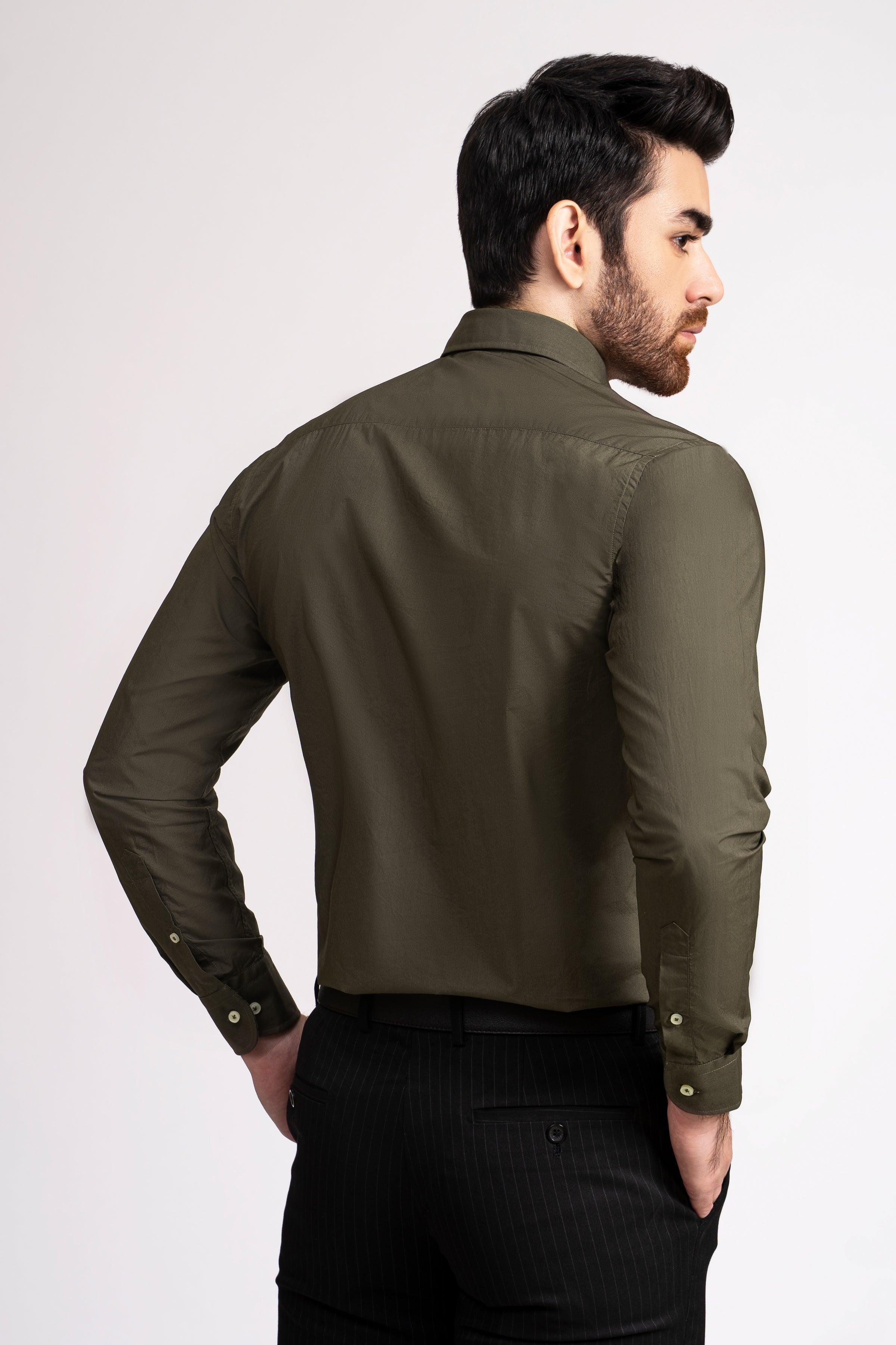 SEMI FORMAL SHIRT FRENCH COLLAR OLIVE at Charcoal Clothing