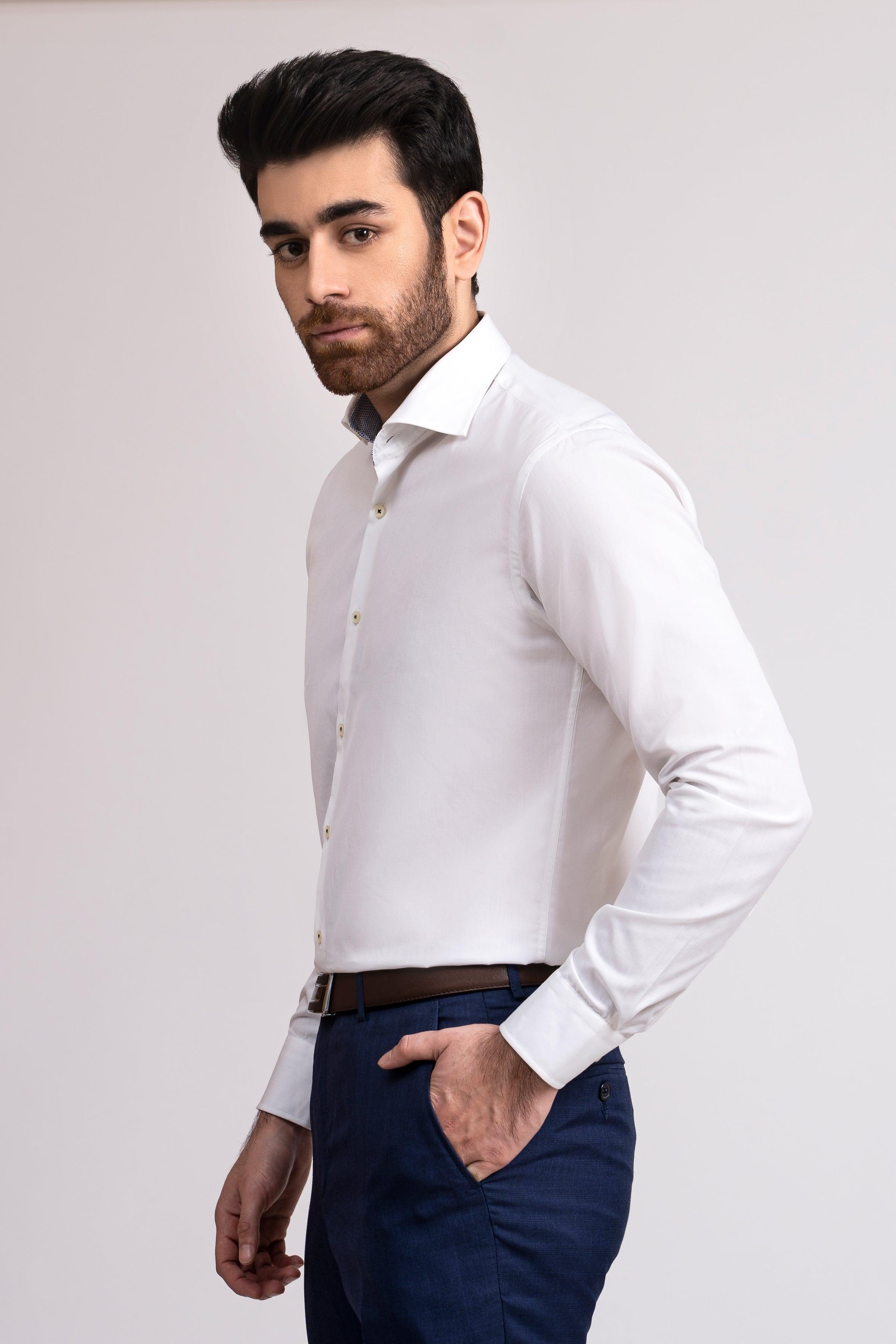 SEMI FORMAL SHIRT FRENCH COLLAR WHITE at Charcoal Clothing