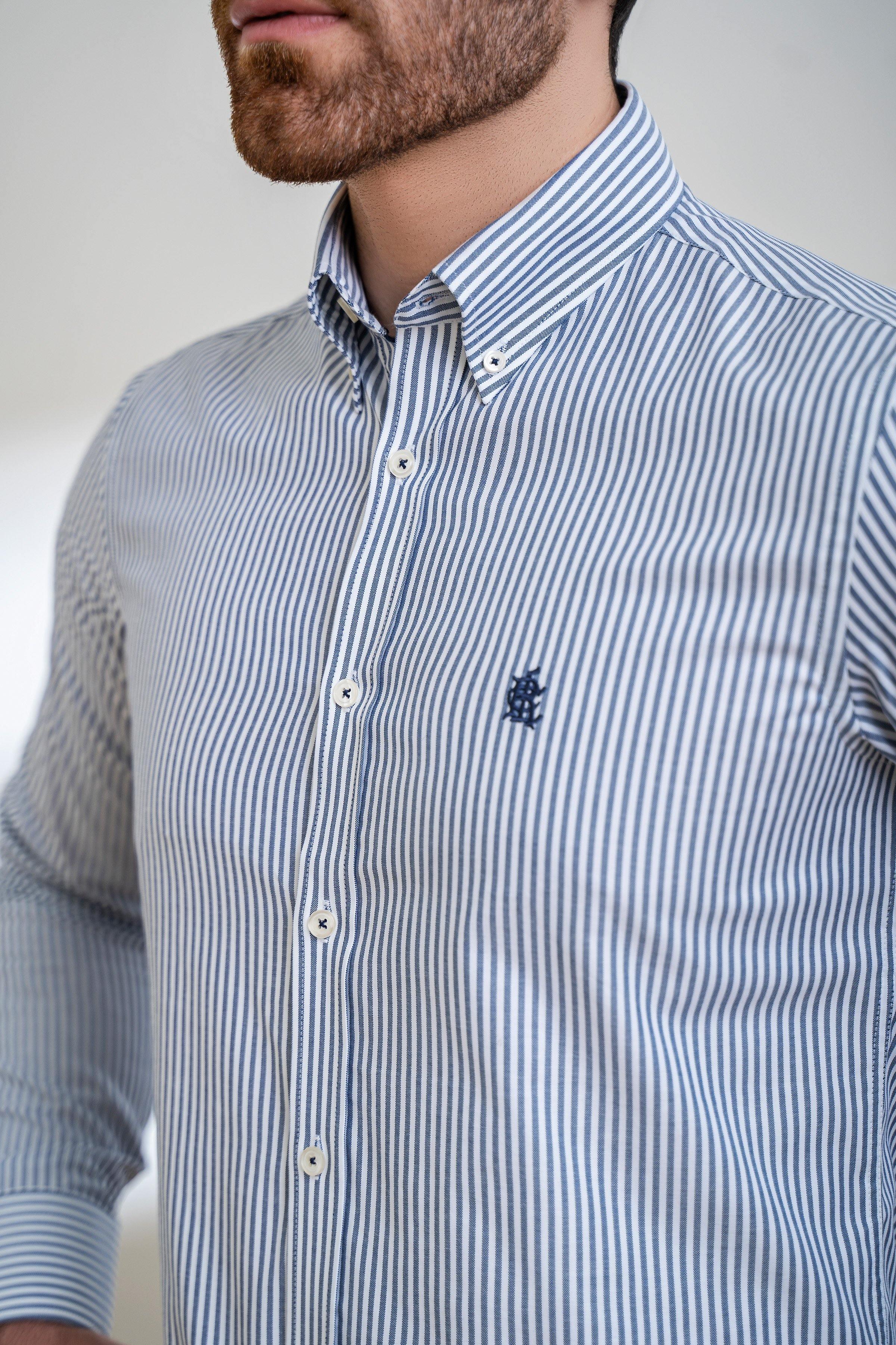SEMI FORMAL SHIRT FULL SELEEVE  BUTTON DOWN NAVY WHITE at Charcoal Clothing
