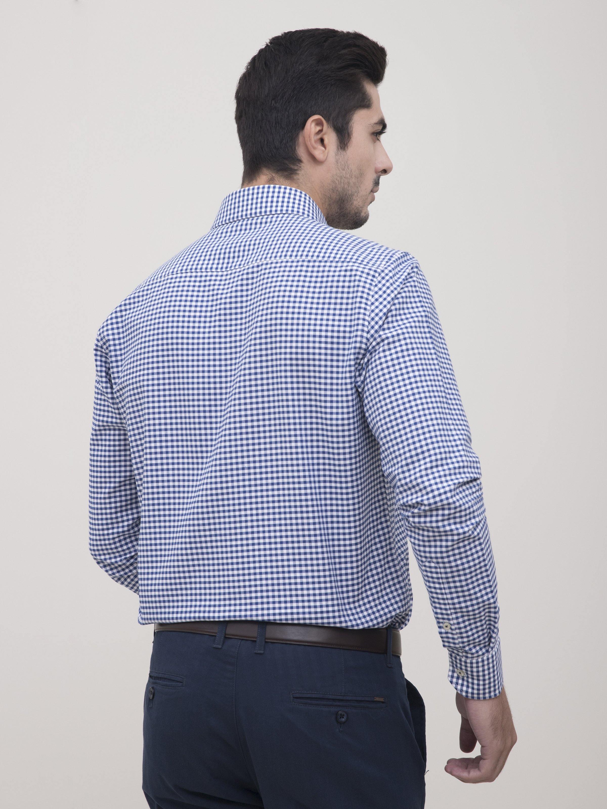 SEMI FORMAL SHIRT FULL SLEEVE BLUE WHITE CHECK at Charcoal Clothing