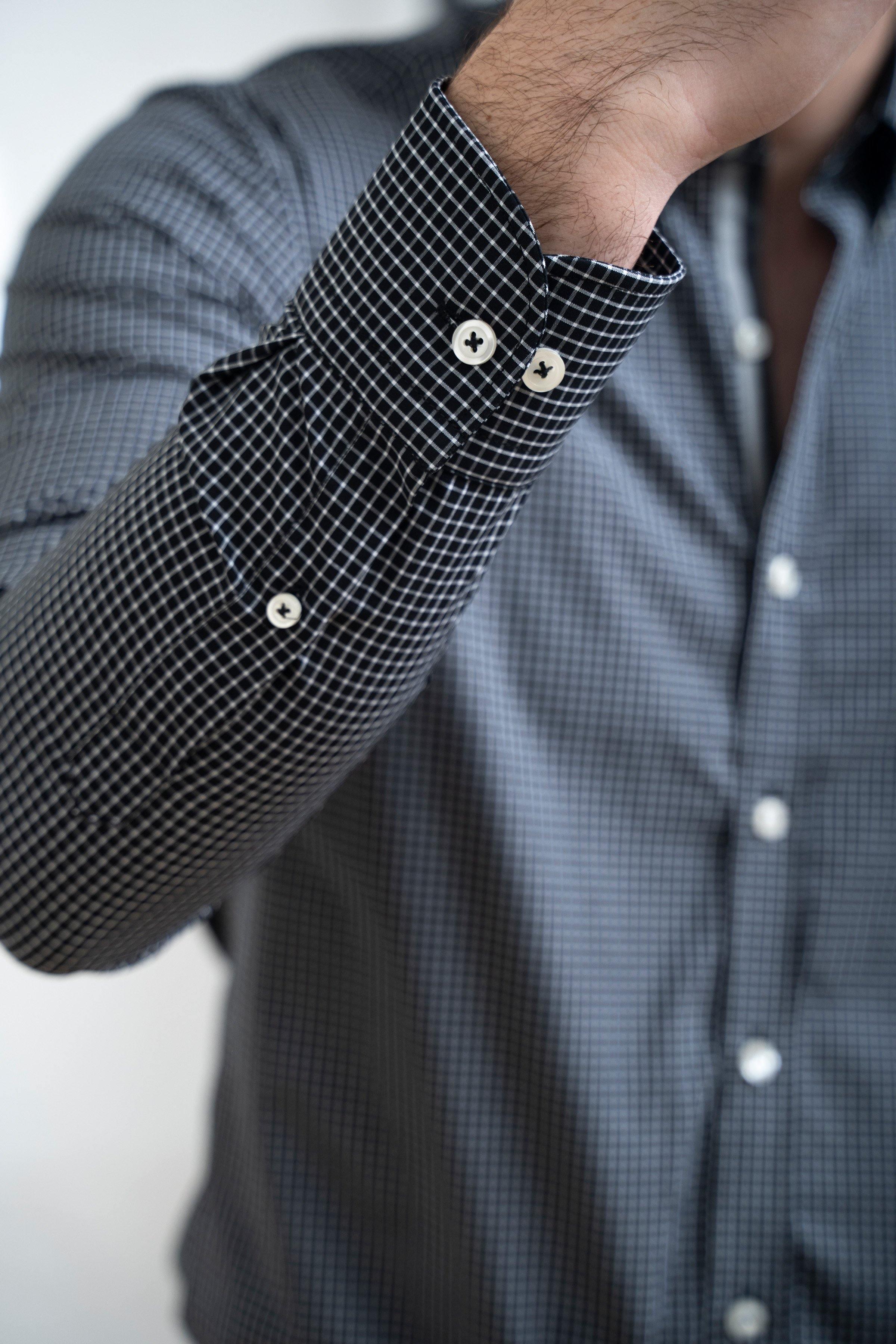 SEMI FORMAL SHIRT FULL SLEEVE BUTTON BLACK WHITE at Charcoal Clothing