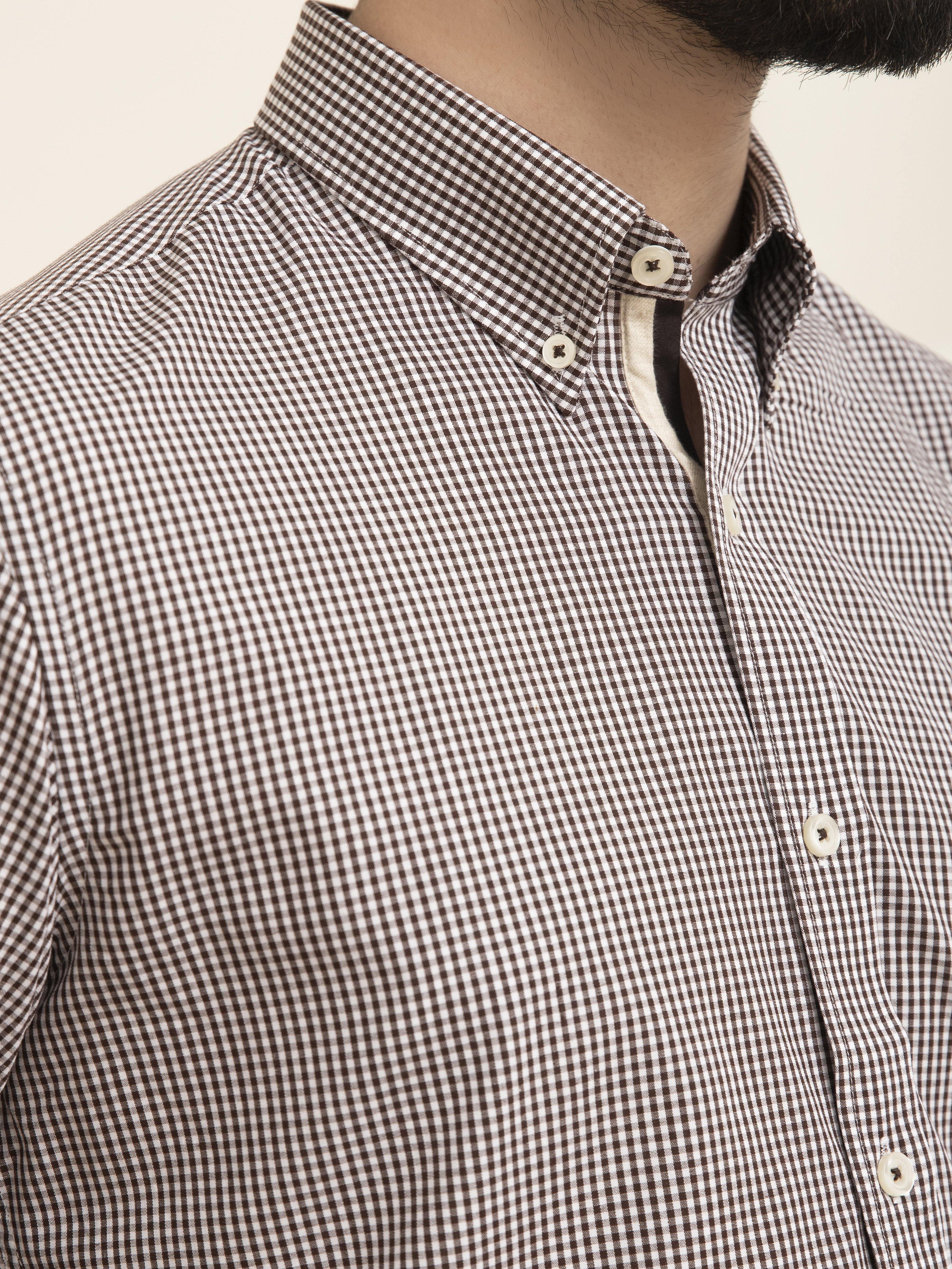 SEMI FORMAL SHIRT FULL SLEEVE BUTTON DOWN BROWN WHITE at Charcoal Clothing