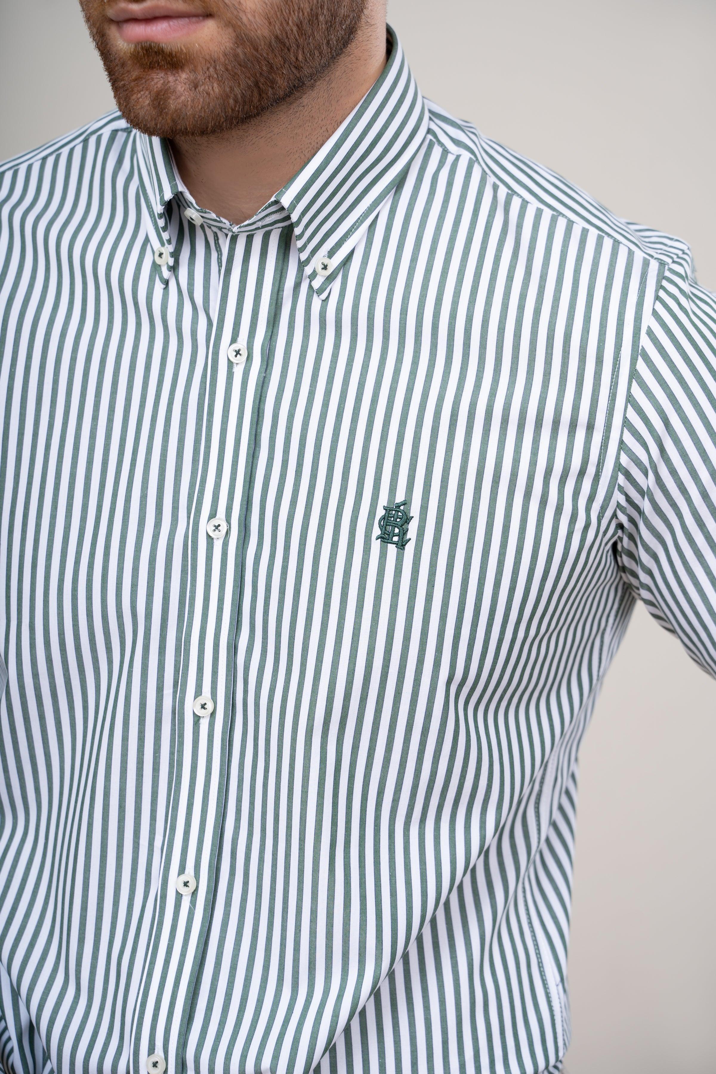 SEMI FORMAL SHIRT GREEN WHITE at Charcoal Clothing