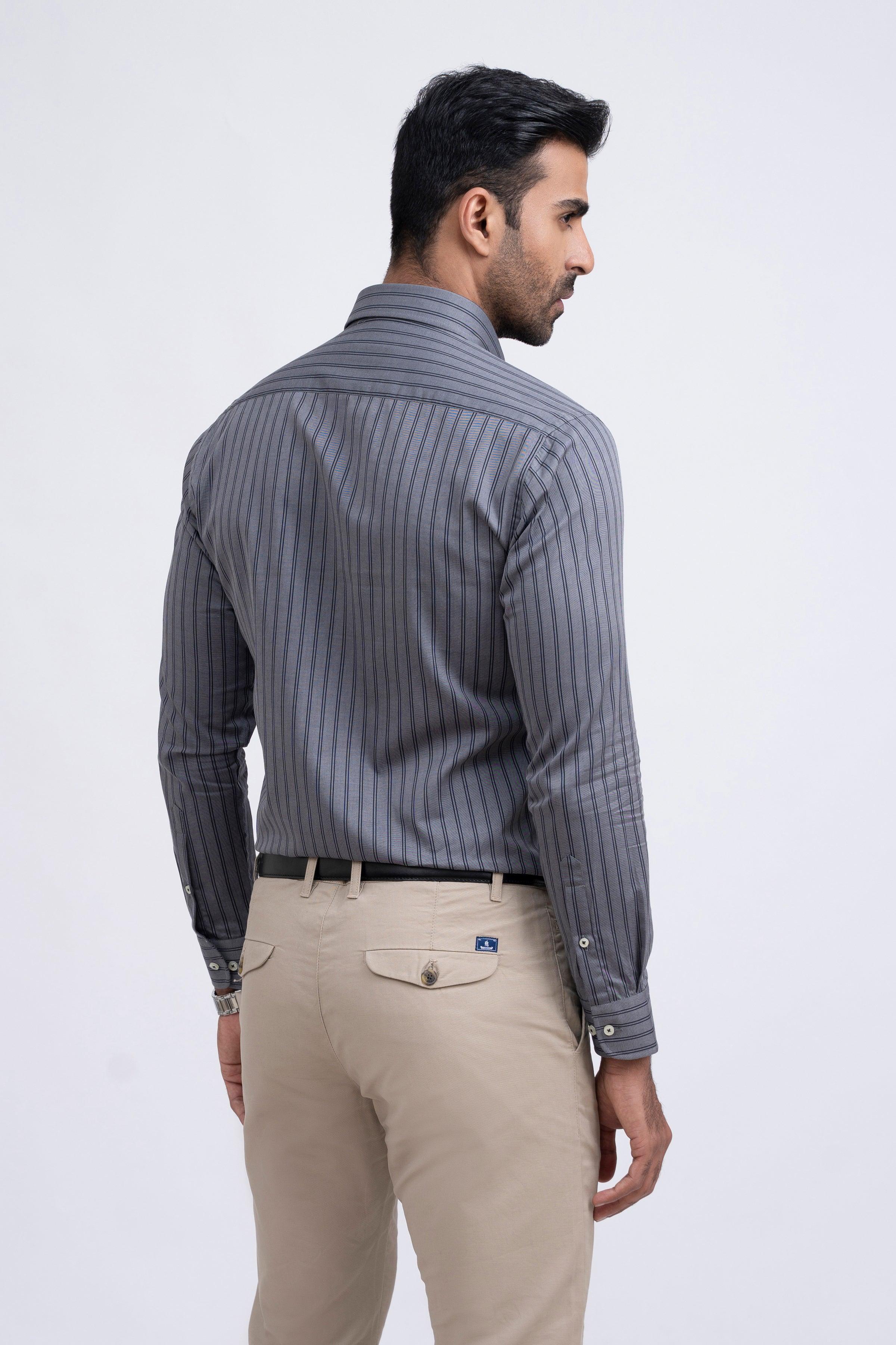 SEMI FORMAL SHIRT GREY BLACK LINE at Charcoal Clothing