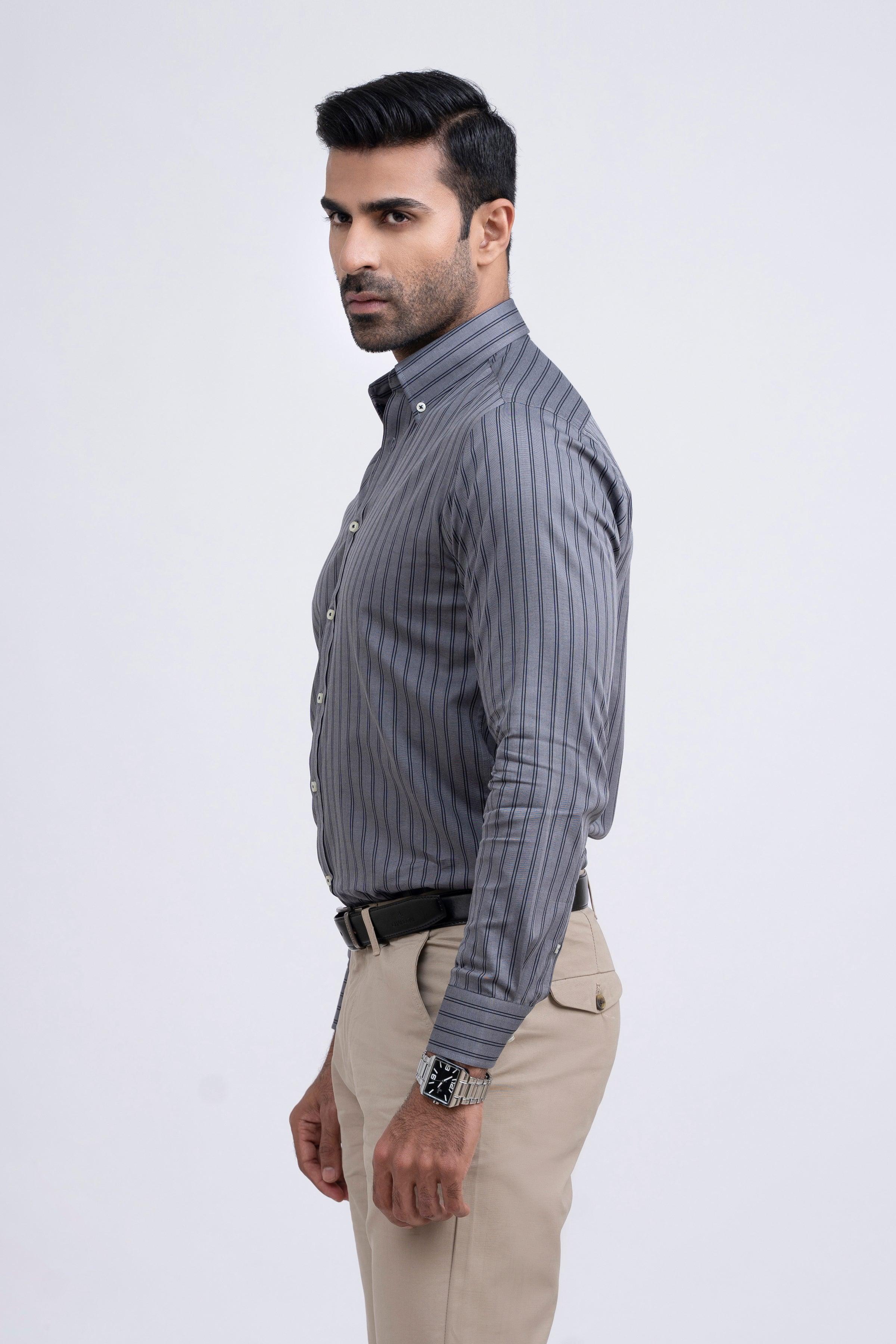 SEMI FORMAL SHIRT GREY BLACK LINE at Charcoal Clothing