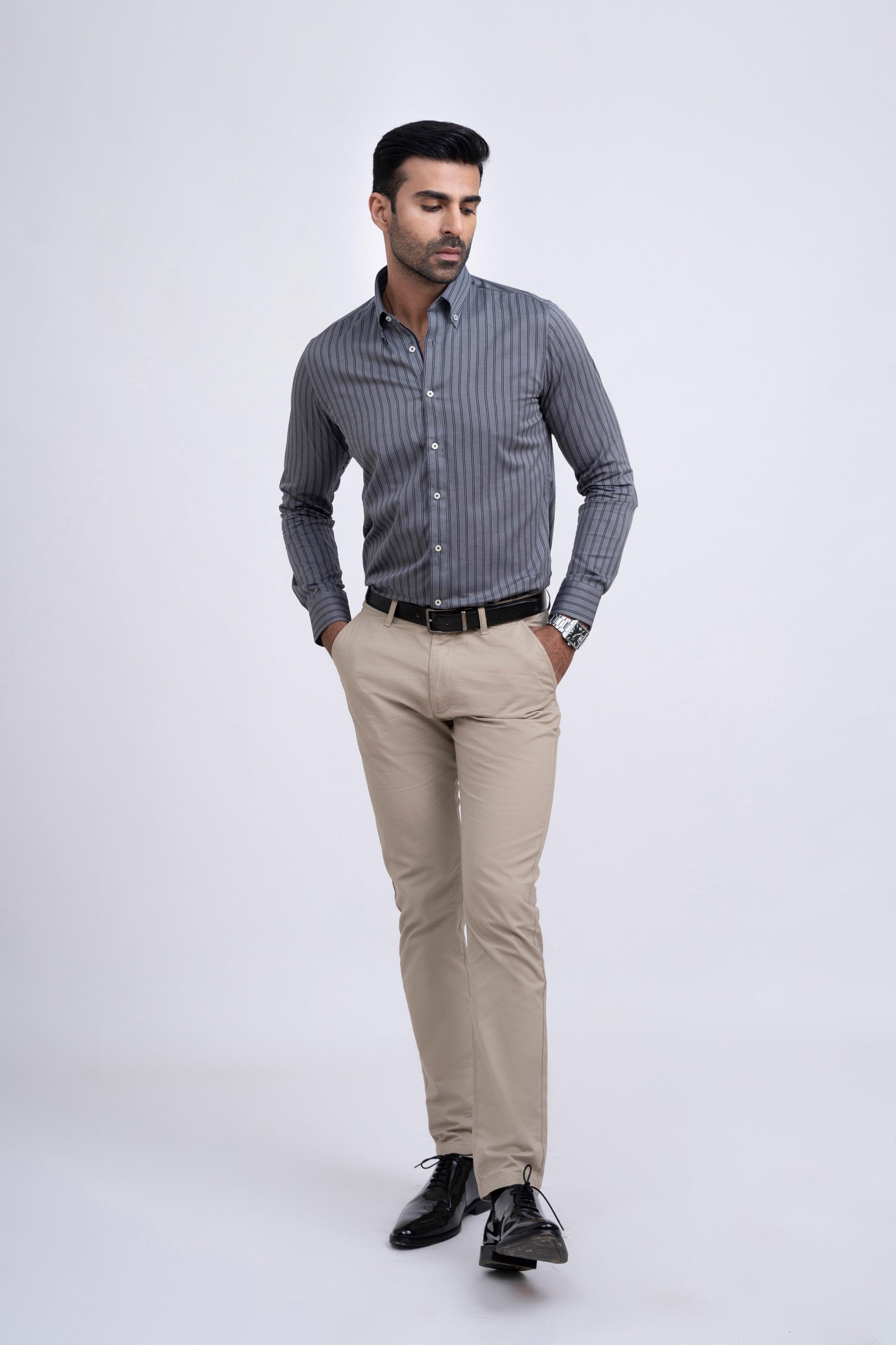 SEMI FORMAL SHIRT GREY BLACK LINE at Charcoal Clothing