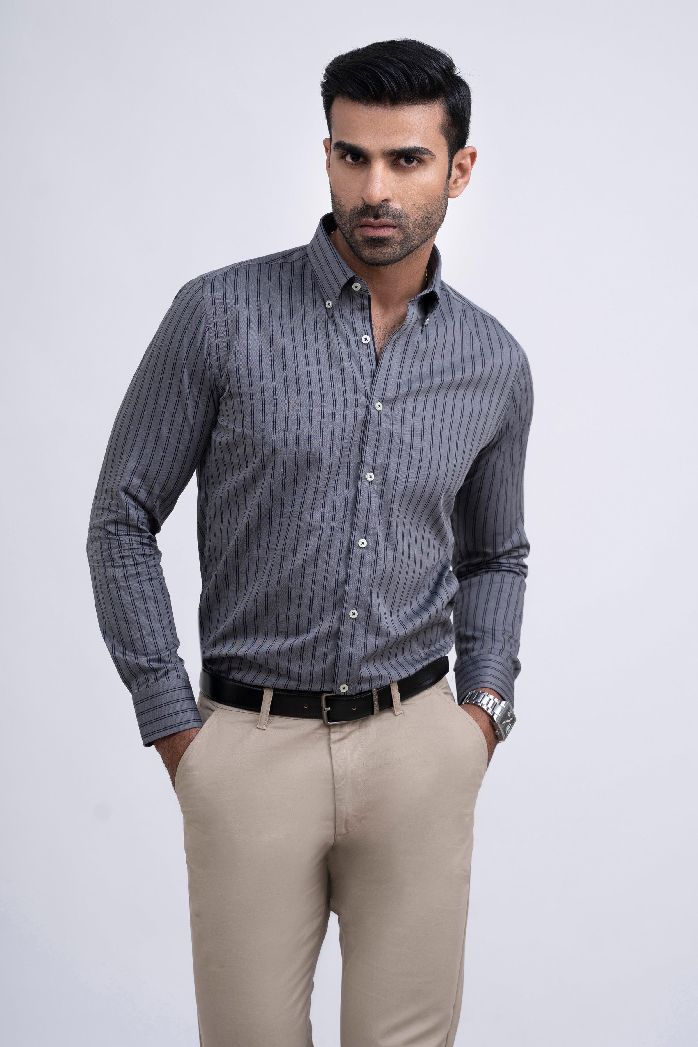 SEMI FORMAL SHIRT GREY BLACK LINE at Charcoal Clothing