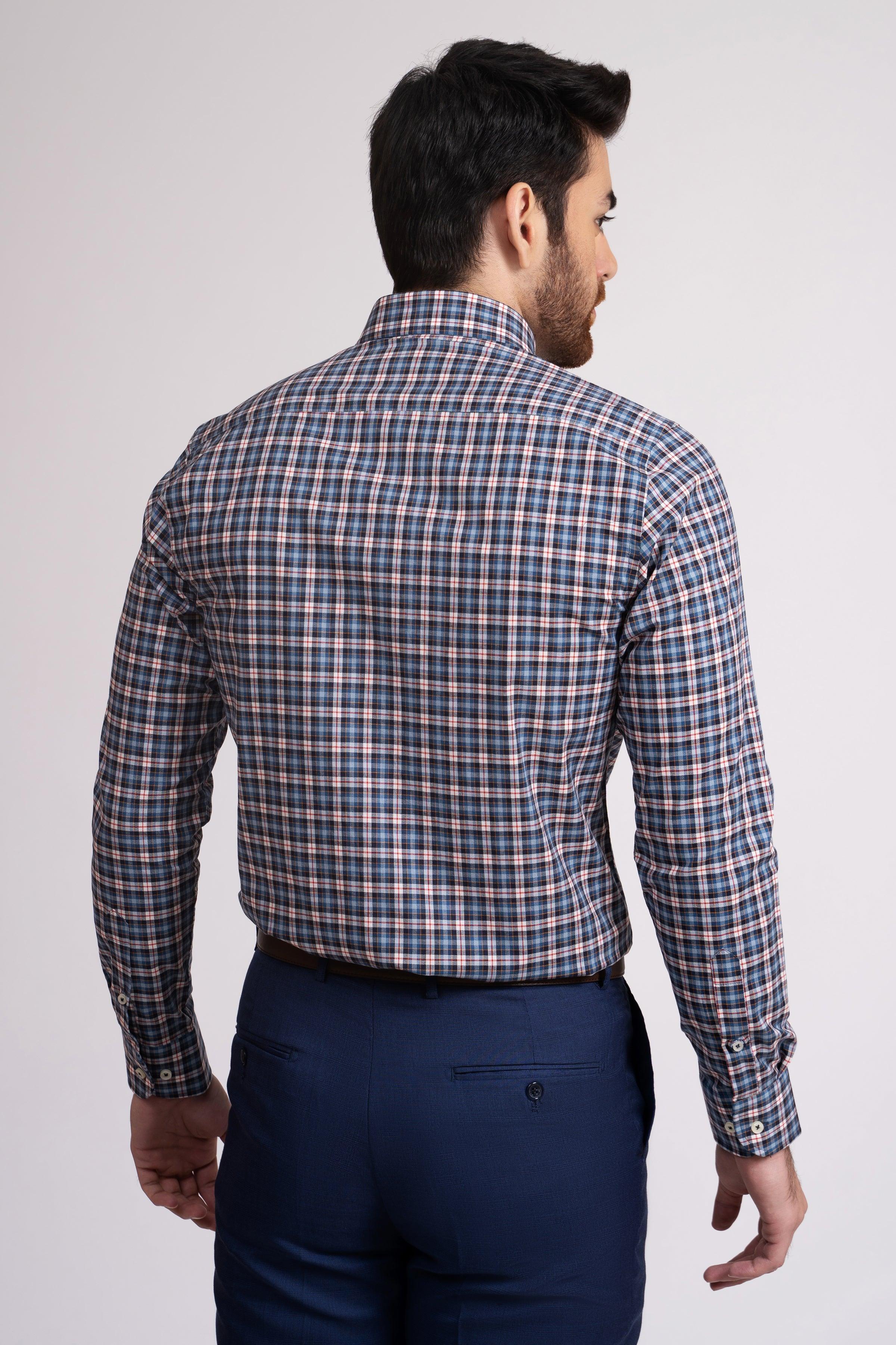 SEMI FORMAL SHIRT NAVY PLAID CHECK at Charcoal Clothing