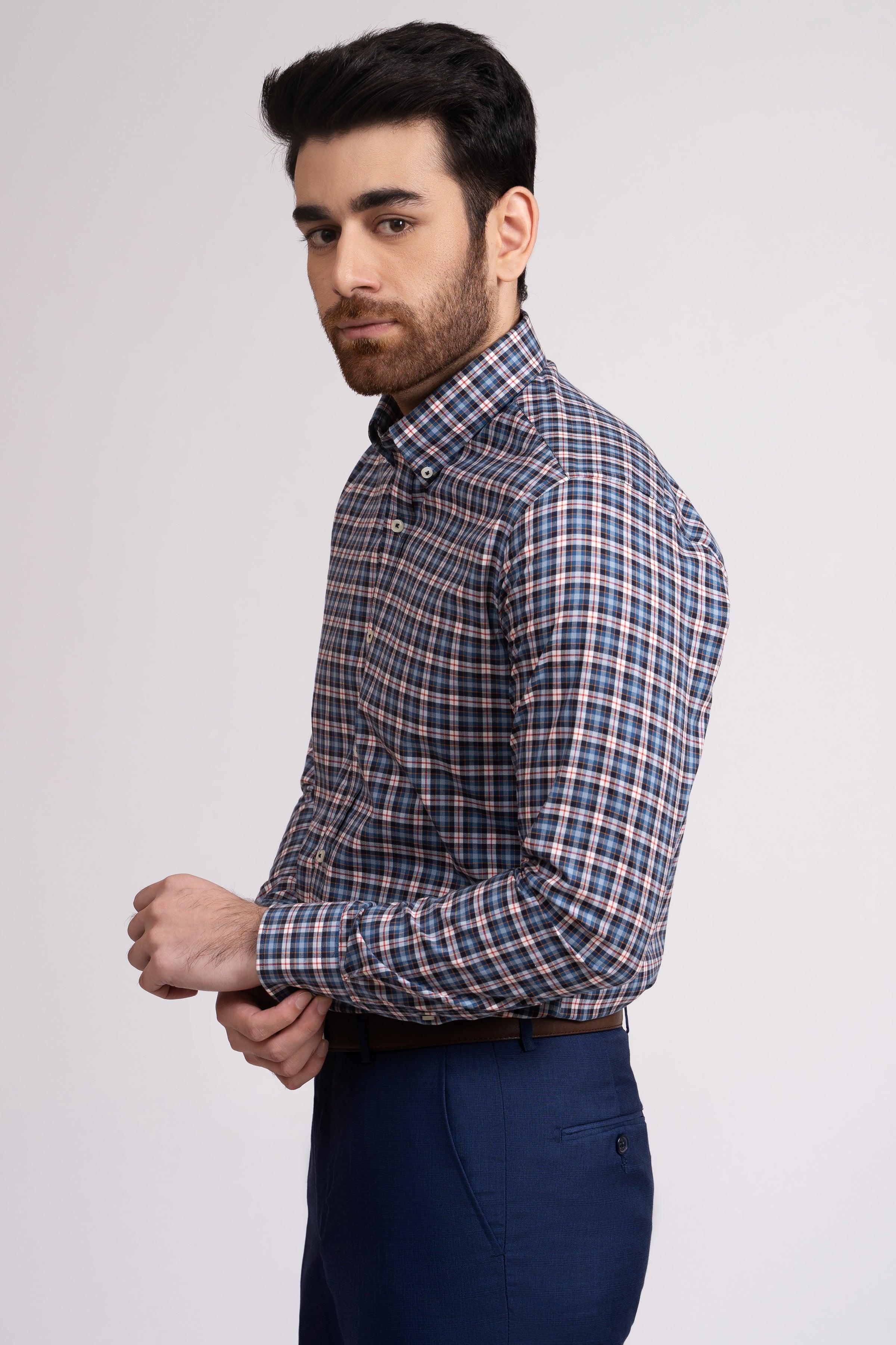 SEMI FORMAL SHIRT NAVY PLAID CHECK at Charcoal Clothing