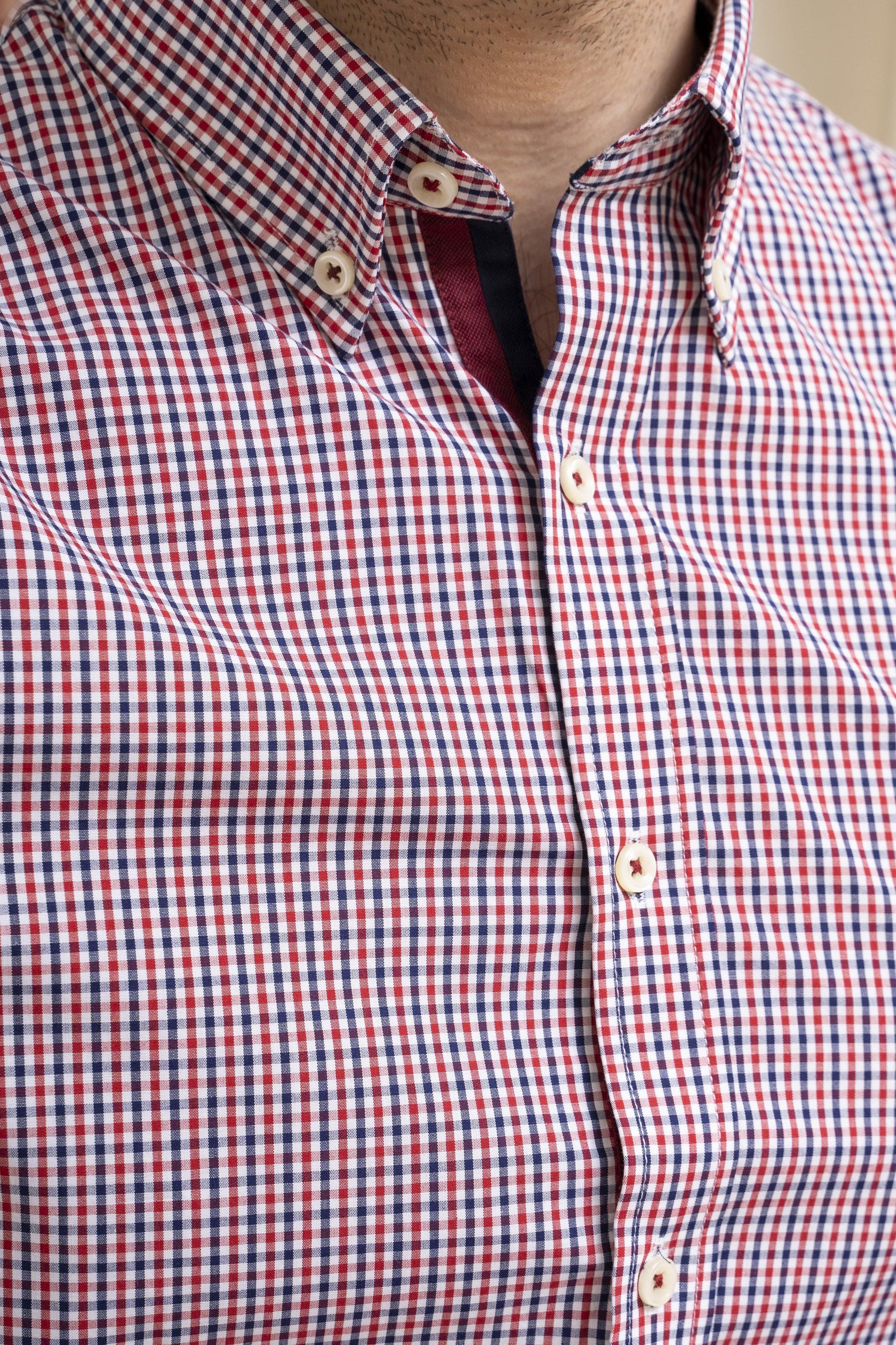 SEMI FORMAL SHIRT RED WHITE CHECK at Charcoal Clothing