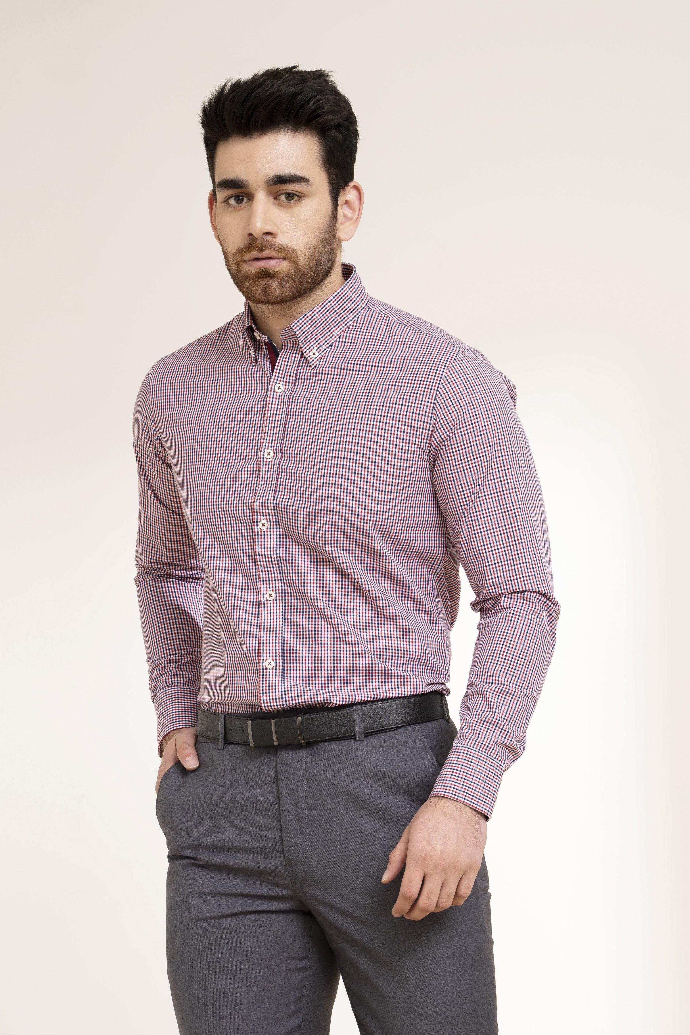 SEMI FORMAL SHIRT RED WHITE CHECK at Charcoal Clothing