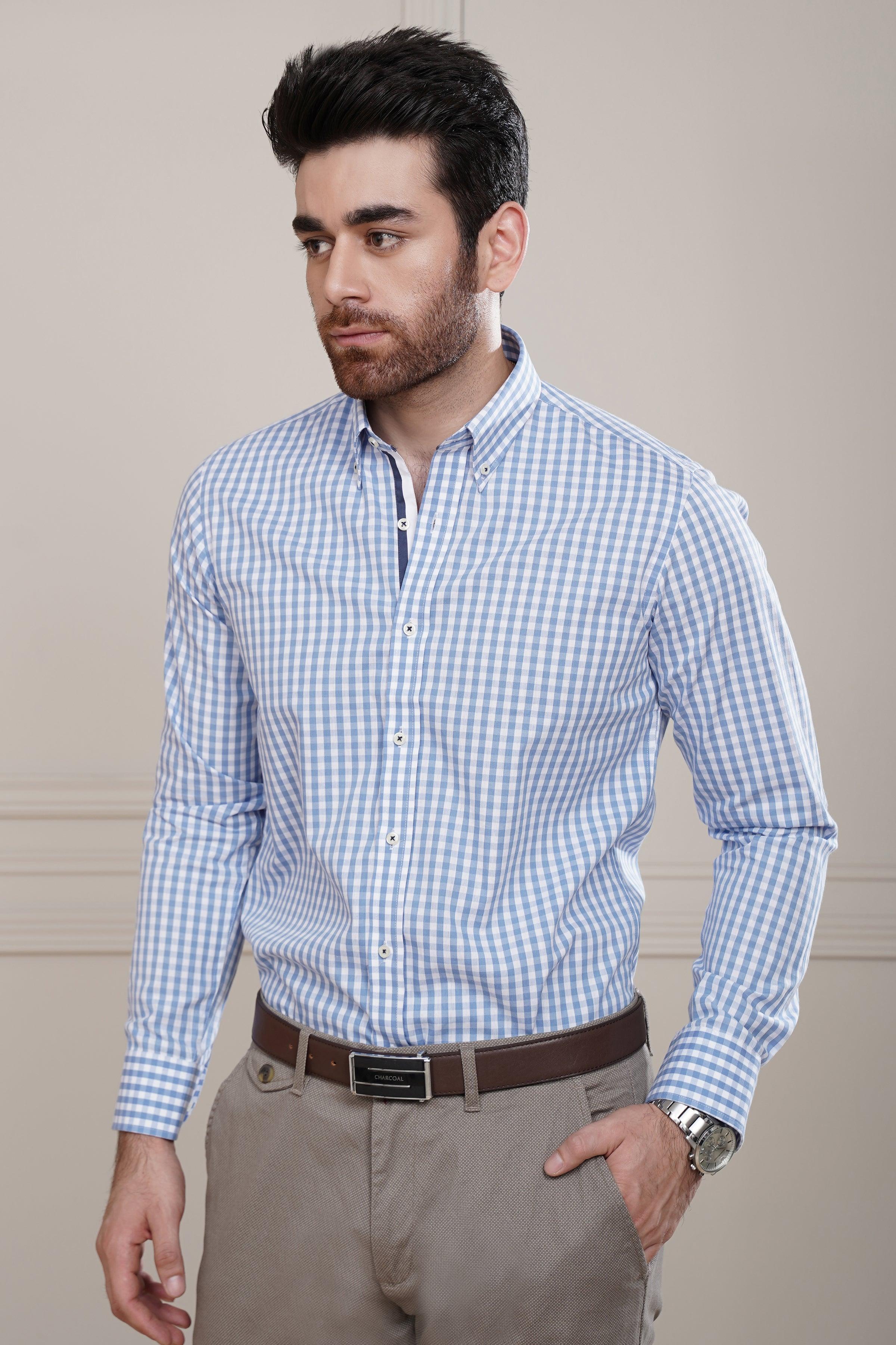 SEMI FORMAL SHIRT SKY WHITE LINE at Charcoal Clothing