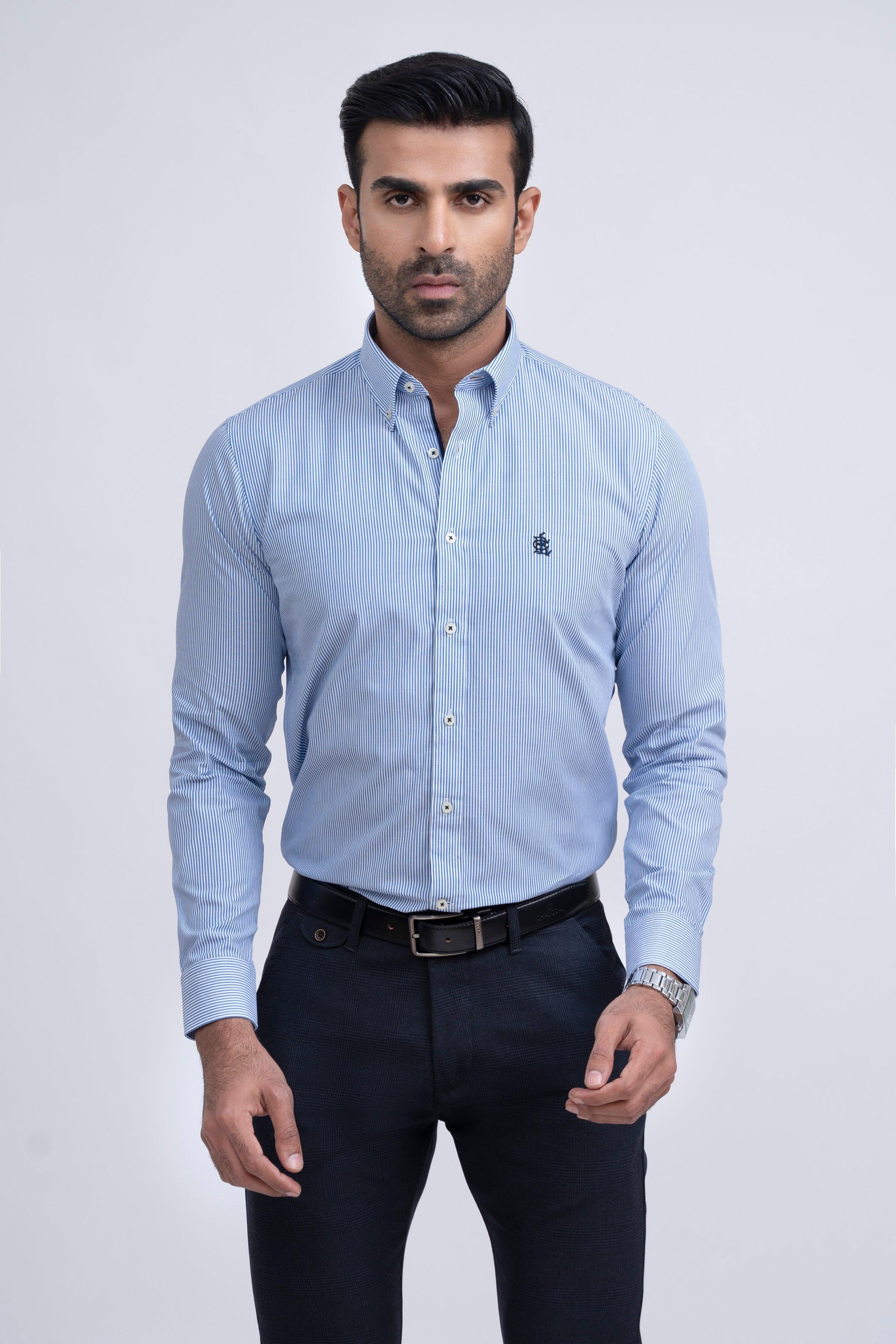 SEMI FORMAL SHIRT WHITE BLUE LINE at Charcoal Clothing