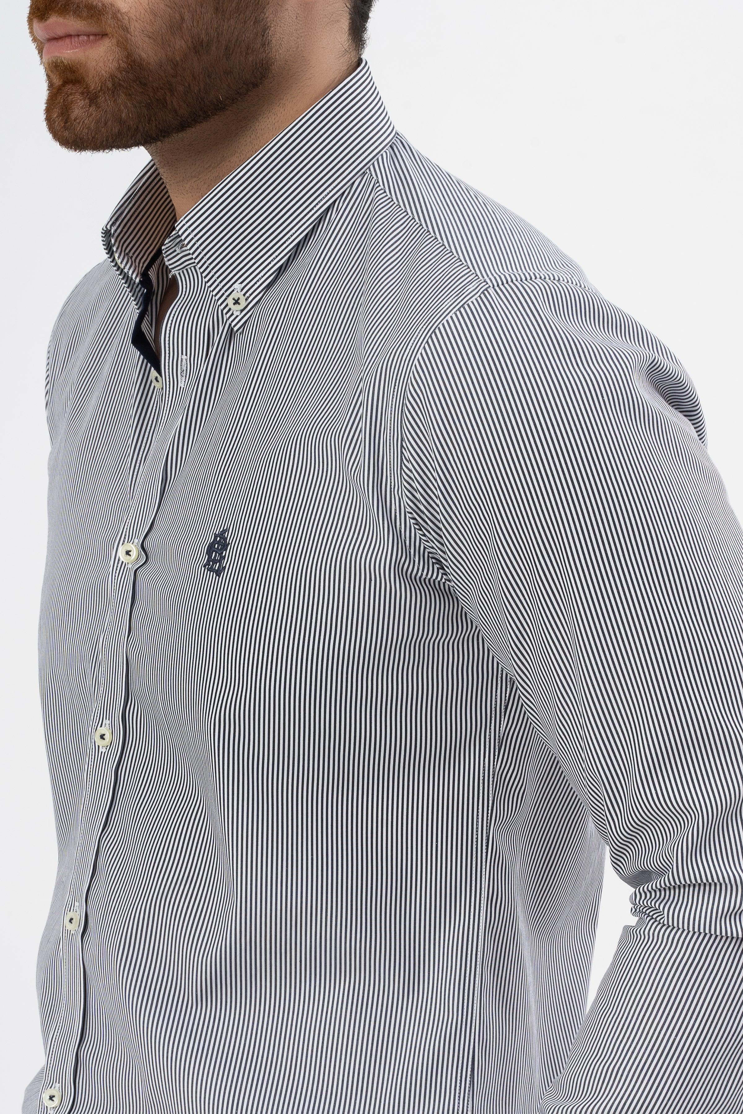SEMI FORMAL SHIRT WHITE GREY LINE at Charcoal Clothing