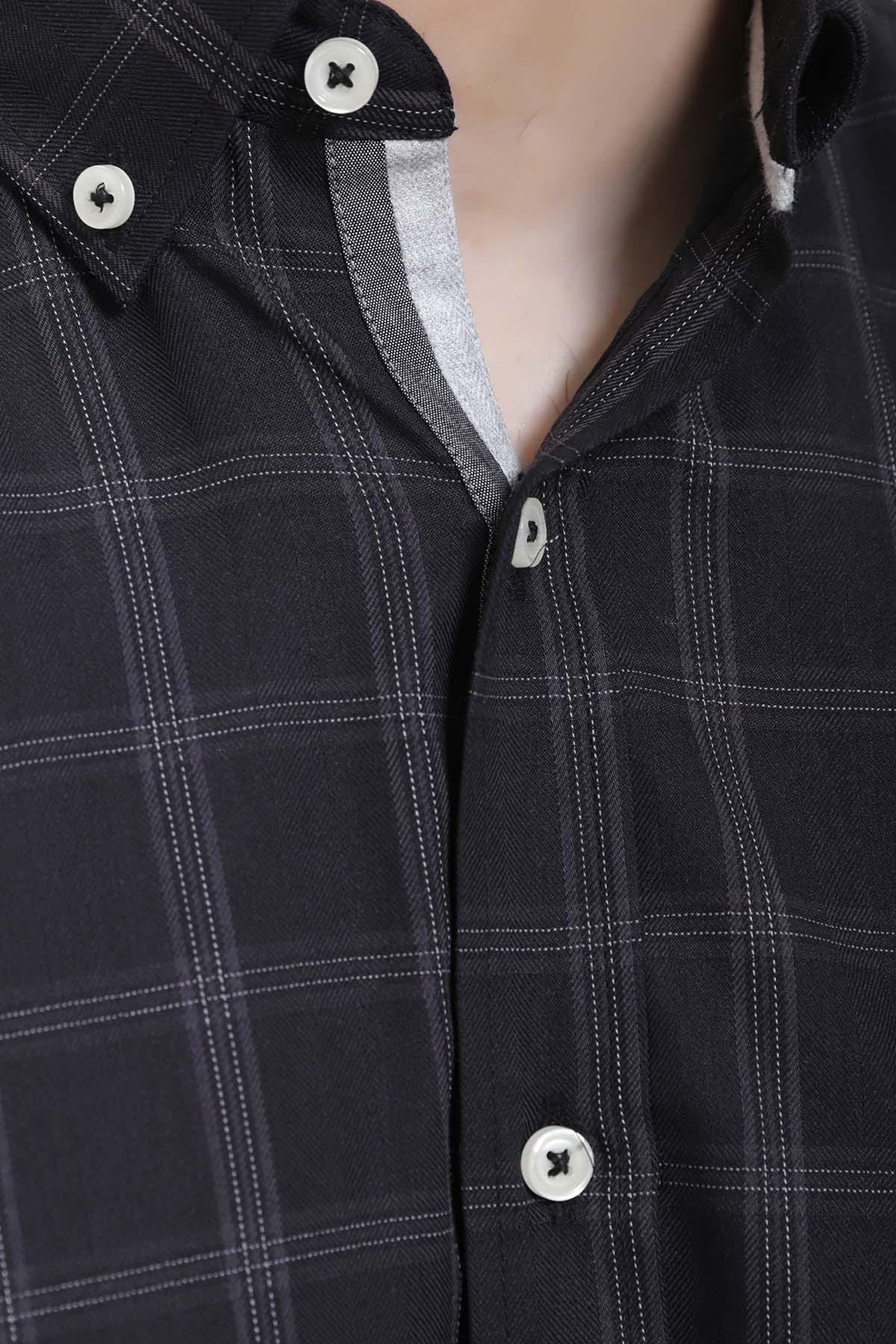 SEMI FORMAL SHIRTS BUTTON DOWN FULL SLEEVE BLACK at Charcoal Clothing