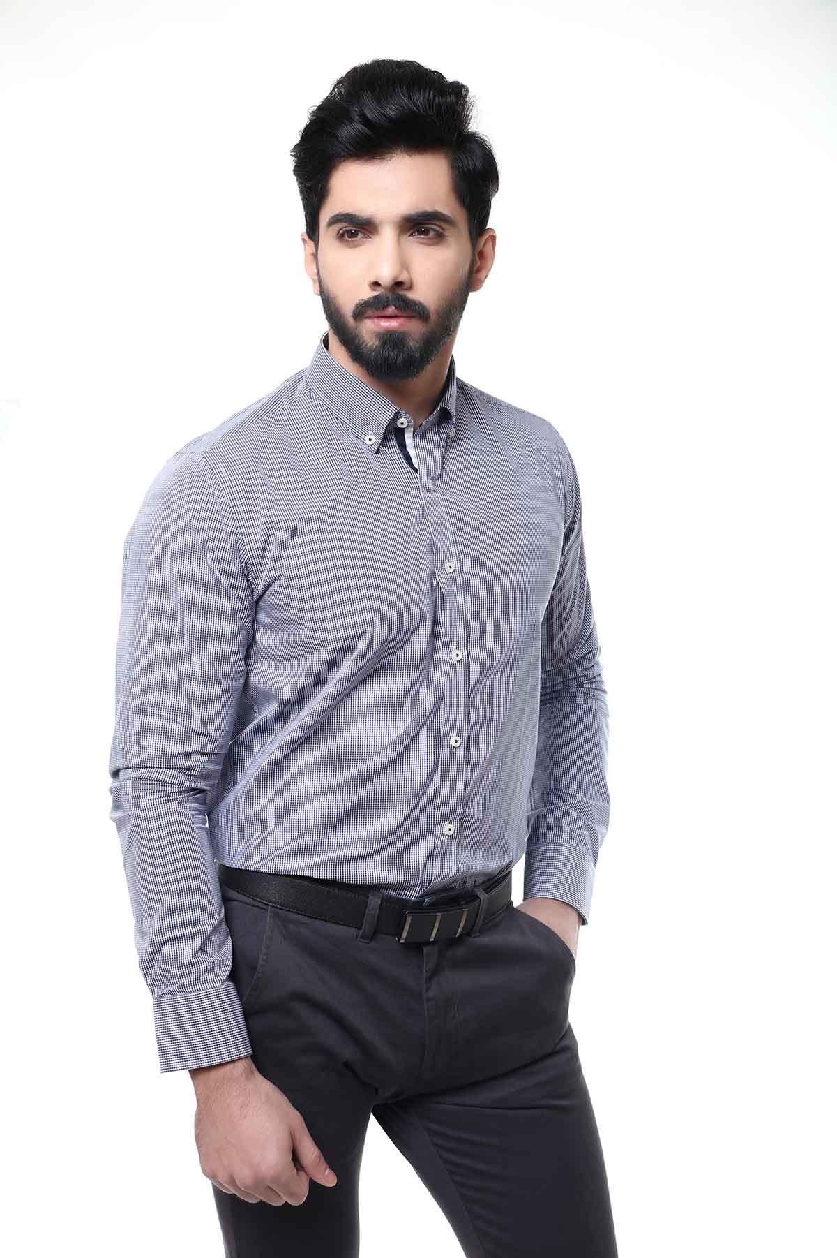 SEMI FORMAL SHIRTS BUTTON DOWN FULL SLEEVE  BLUE CHECK at Charcoal Clothing