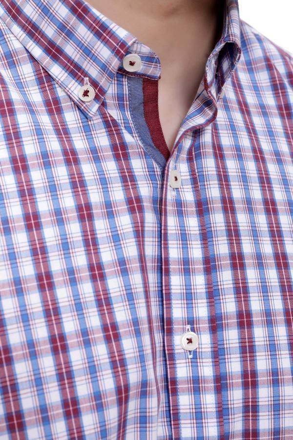 SEMI FORMAL SHIRTS BUTTON DOWN FULL SLEEVE BLUE MAROON at Charcoal Clothing