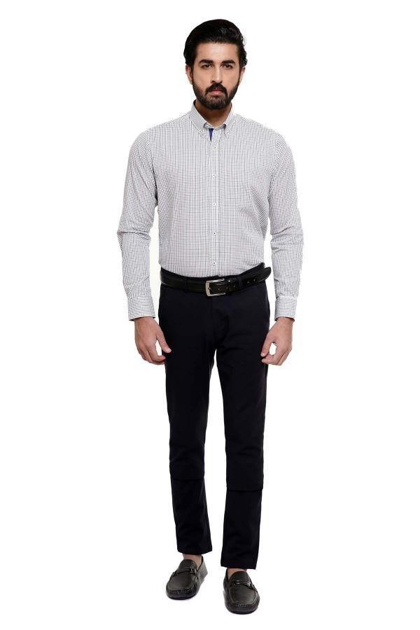 SEMI FORMAL SHIRTS BUTTON DOWN FULL SLEEVE BLUE WHITE CHECK at Charcoal Clothing