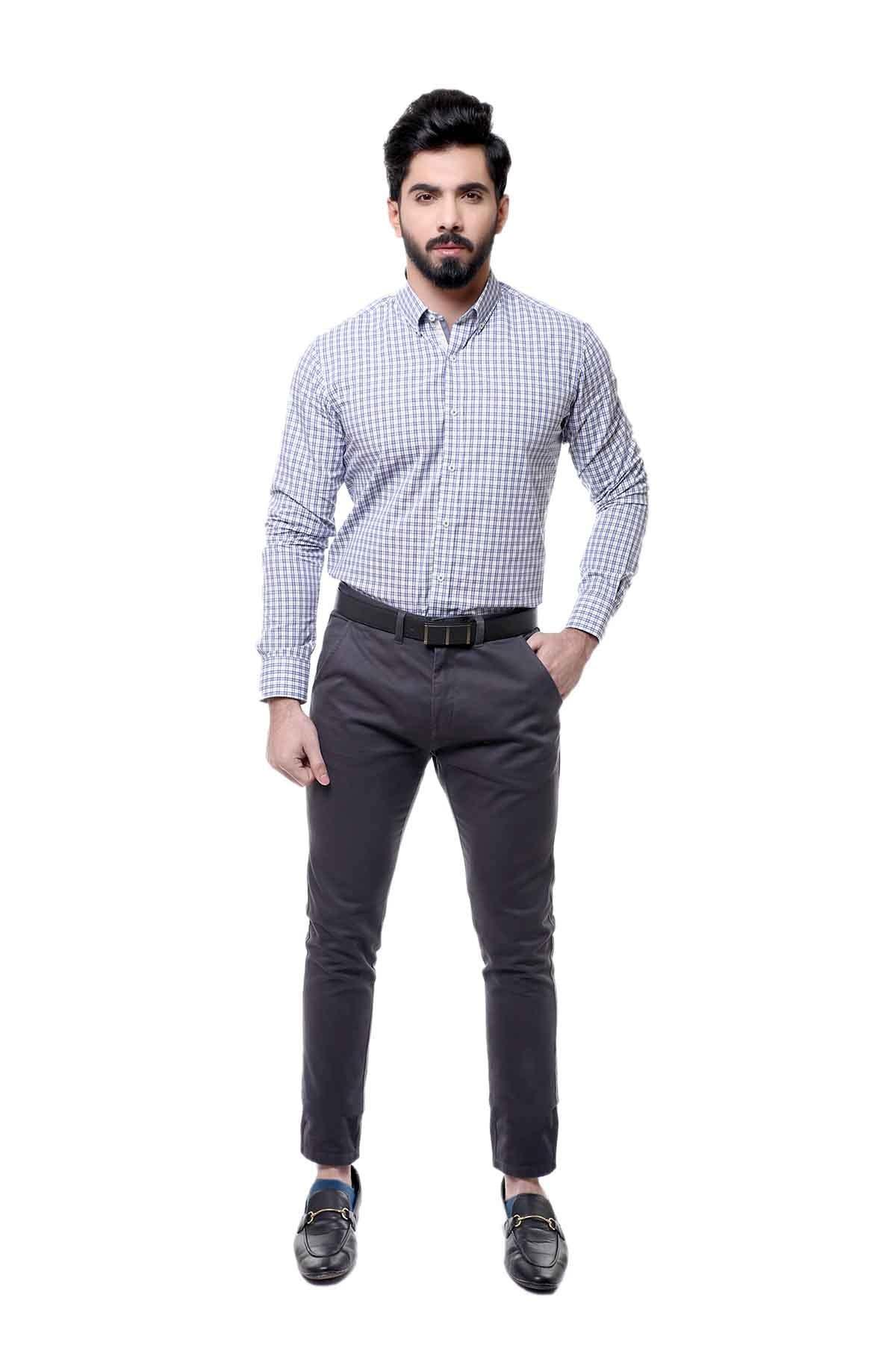 SEMI FORMAL SHIRTS BUTTON DOWN FULL SLEEVE BLUE WHITE LINE at Charcoal Clothing