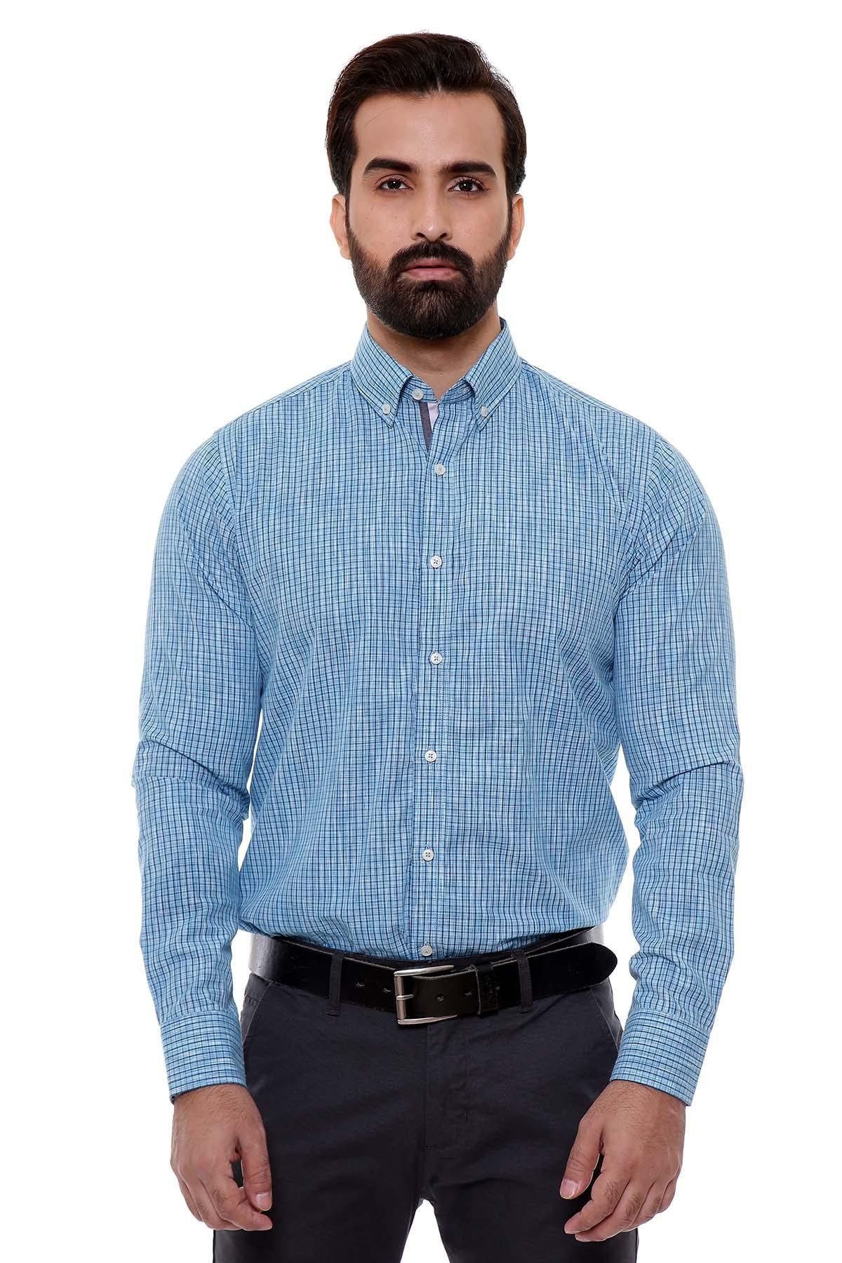 SEMI FORMAL SHIRTS BUTTON DOWN FULL SLEEVE  FEROZI CHECK at Charcoal Clothing